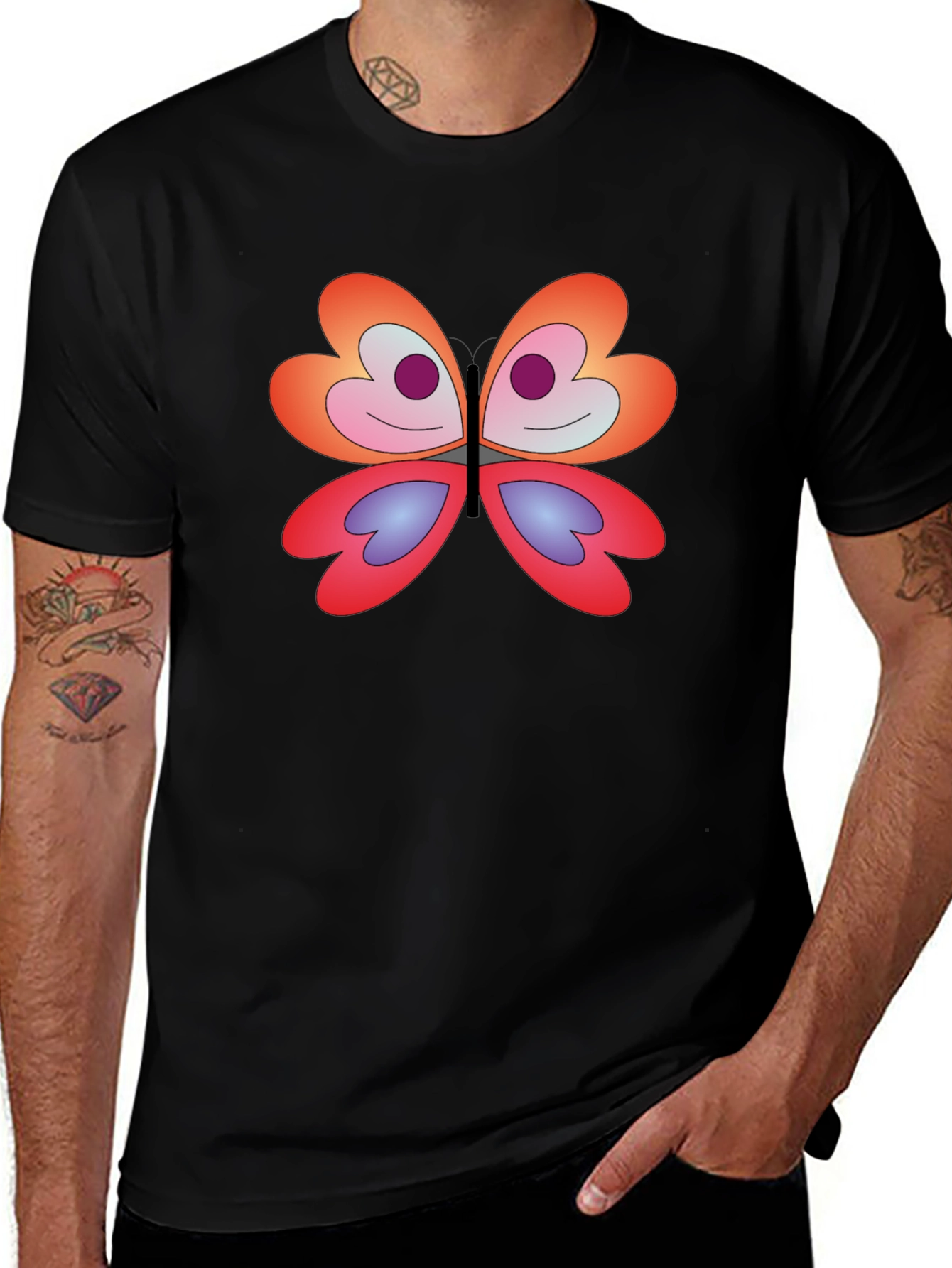 Butterfly Graphic Tee - Modern Fit Black T-Shirt