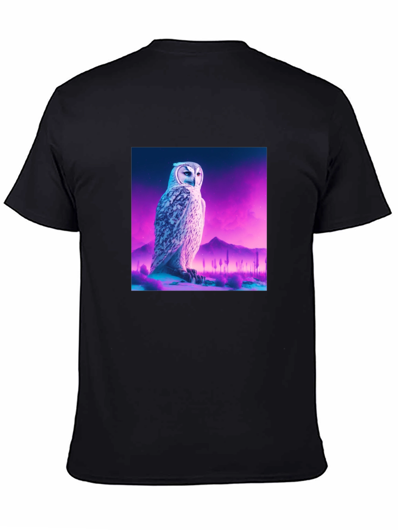 Owl Graphic Print Crew Neck Black T-Shirt