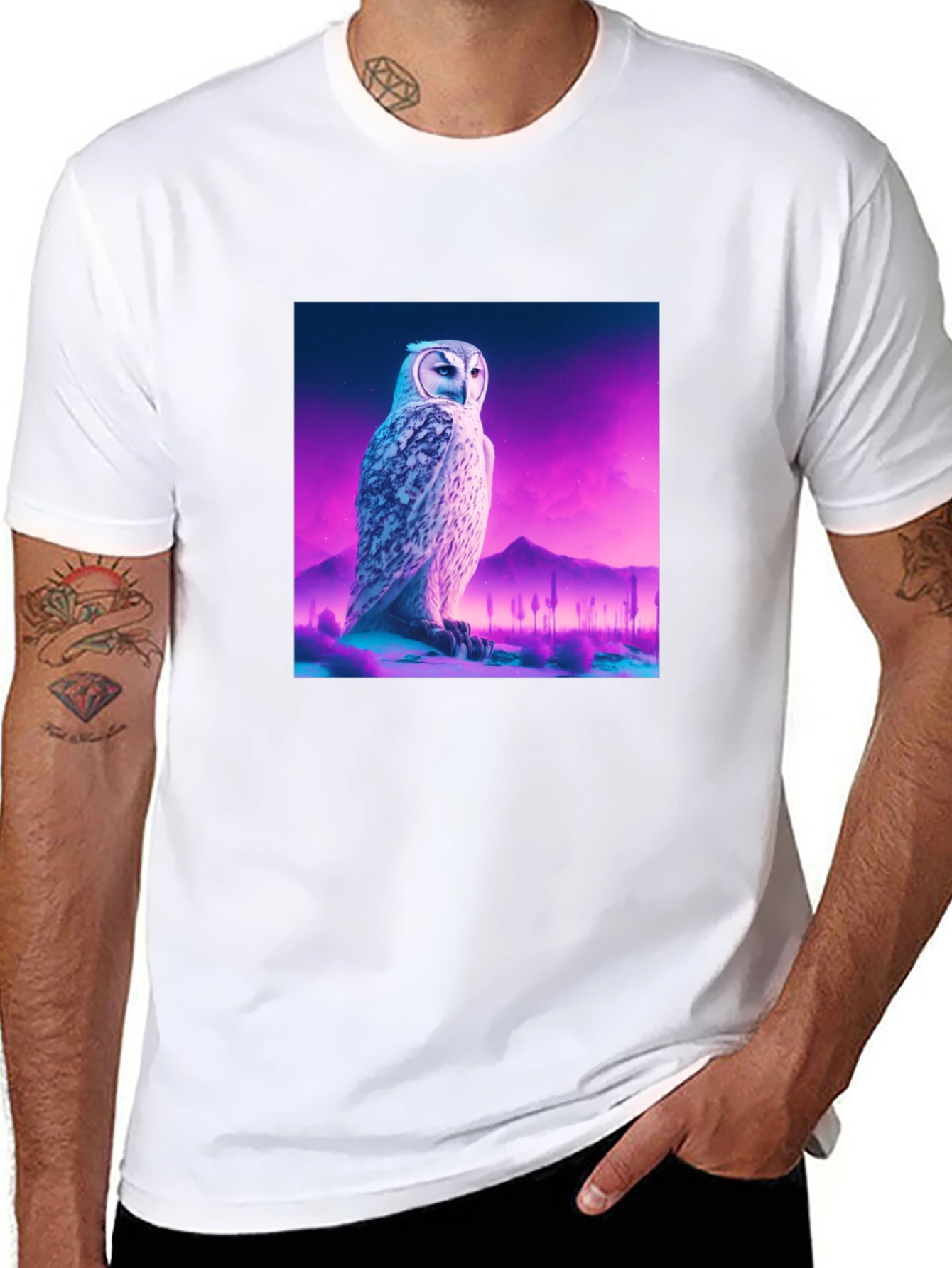 Owl Graphic Print Crew Neck Black T-Shirt