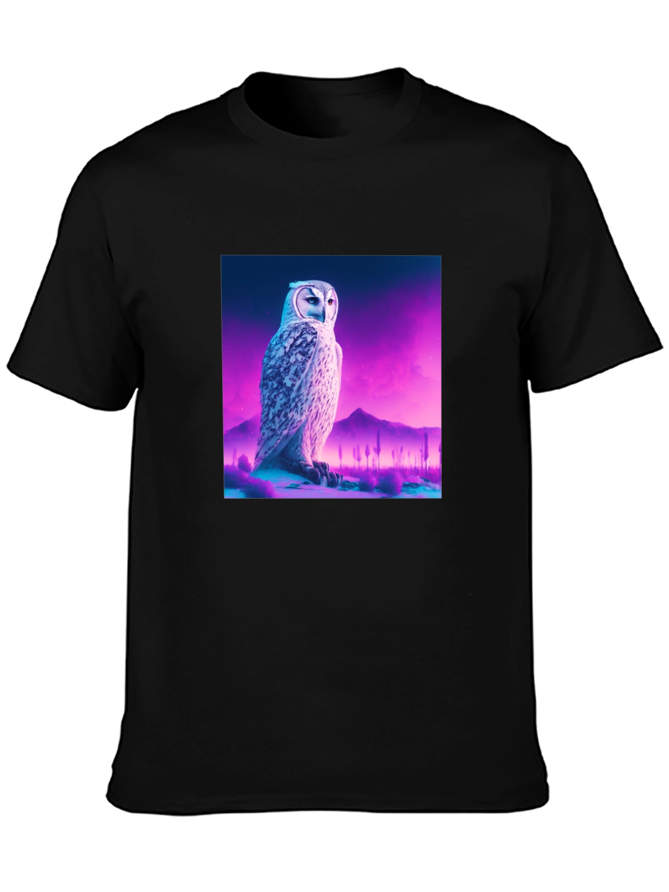 Owl Graphic Print Crew Neck Black T-Shirt