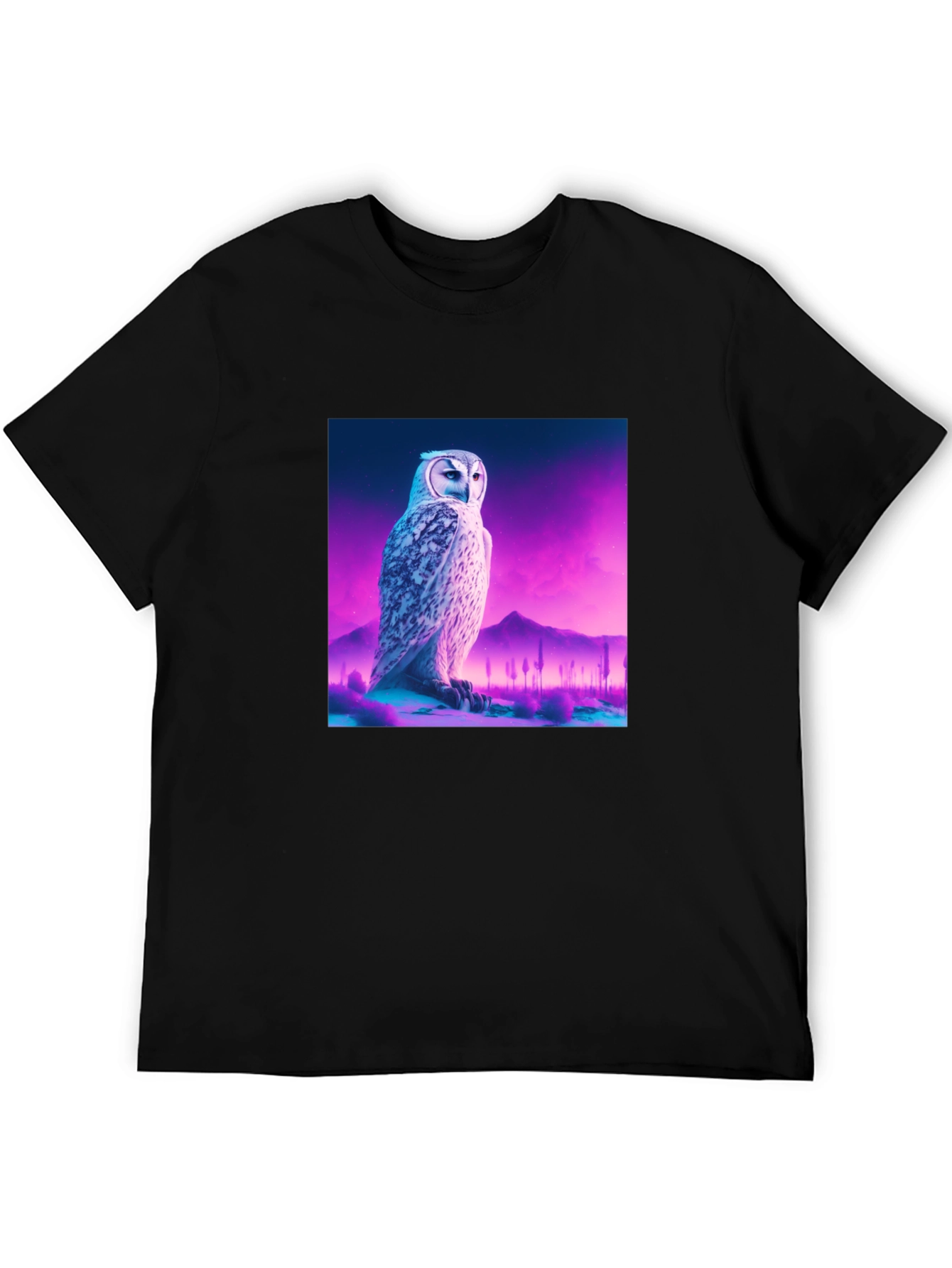 Owl Graphic Print Crew Neck Black T-Shirt