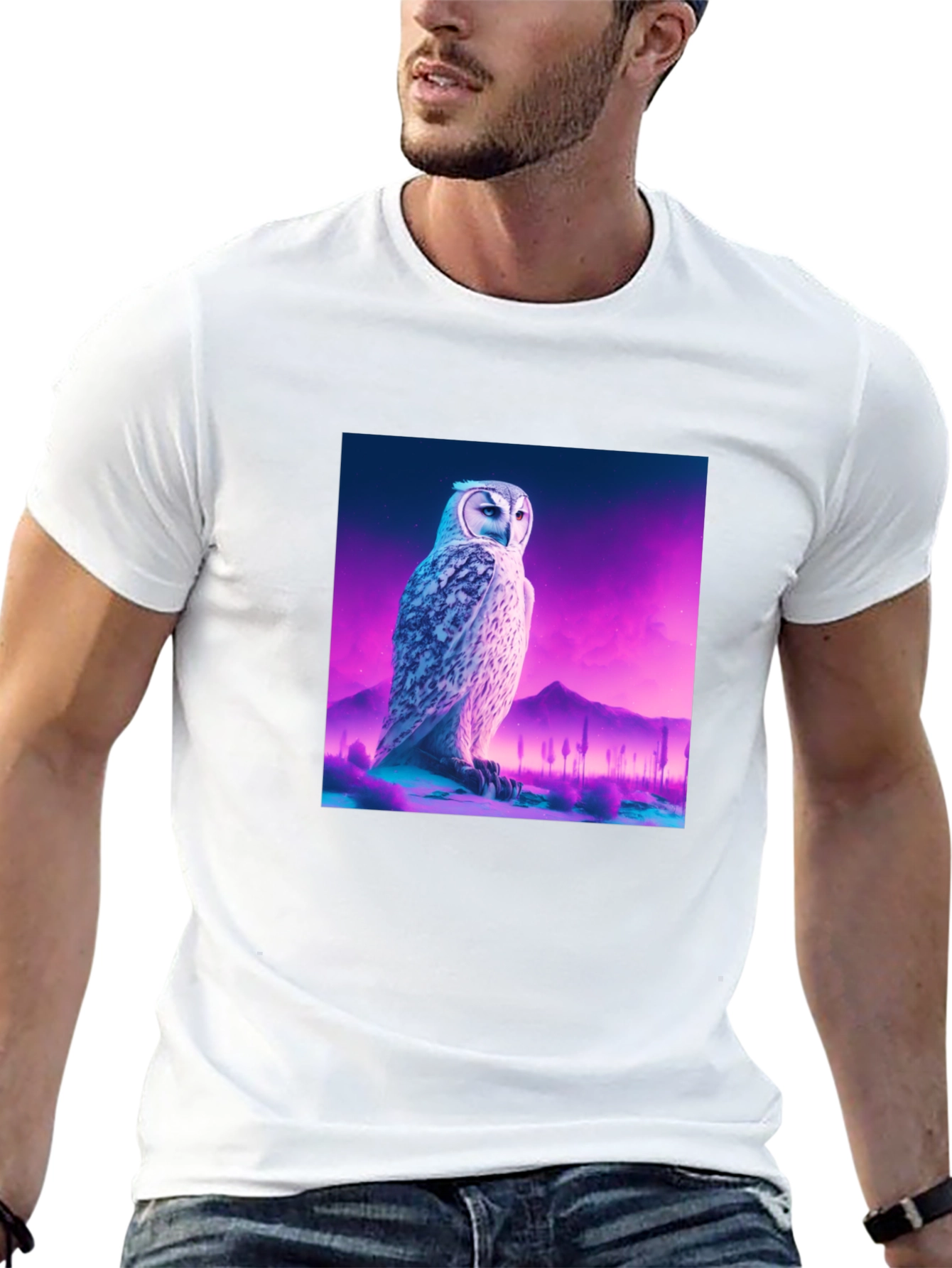Owl Graphic Print Crew Neck Black T-Shirt