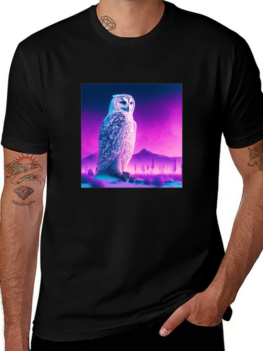 Owl Graphic Print Crew Neck Black T-Shirt