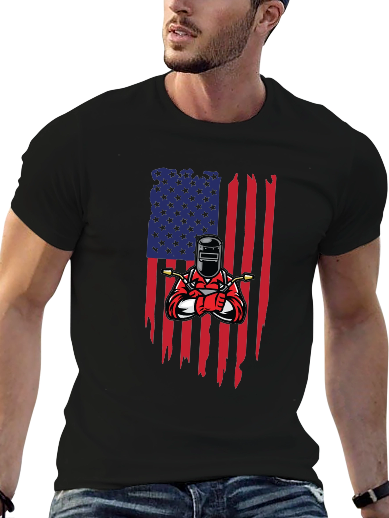 Welder USA Flag Graphic Black T-Shirt