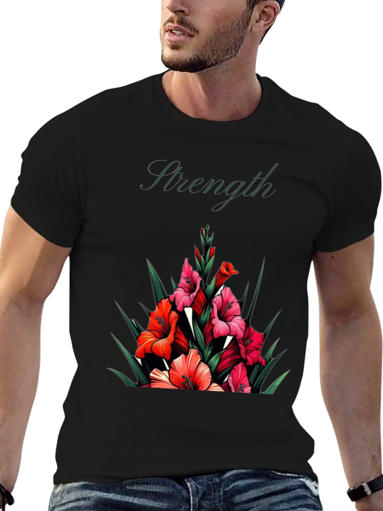 Floral Strength Black T-Shirt