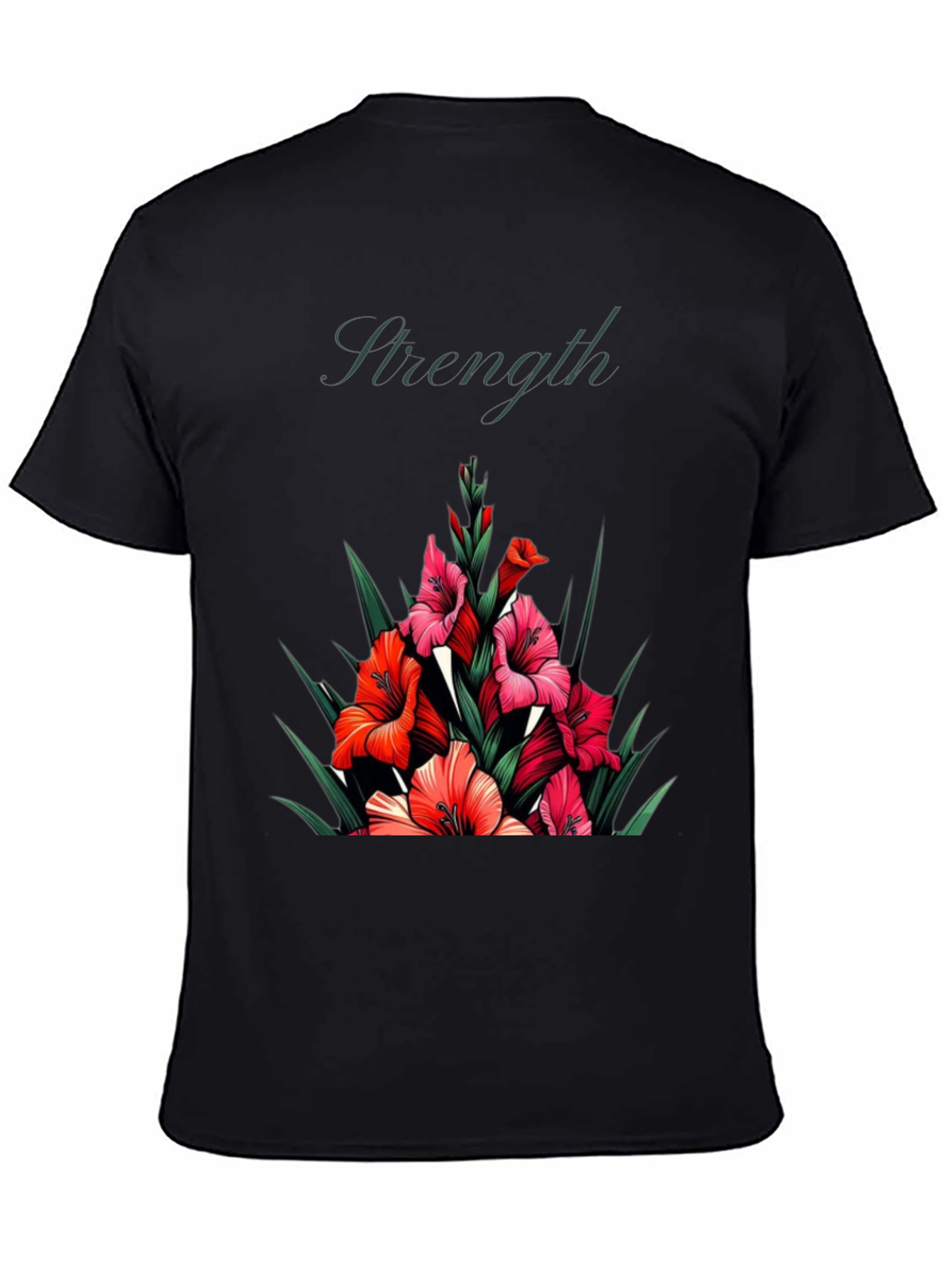 Floral Strength Black T-Shirt