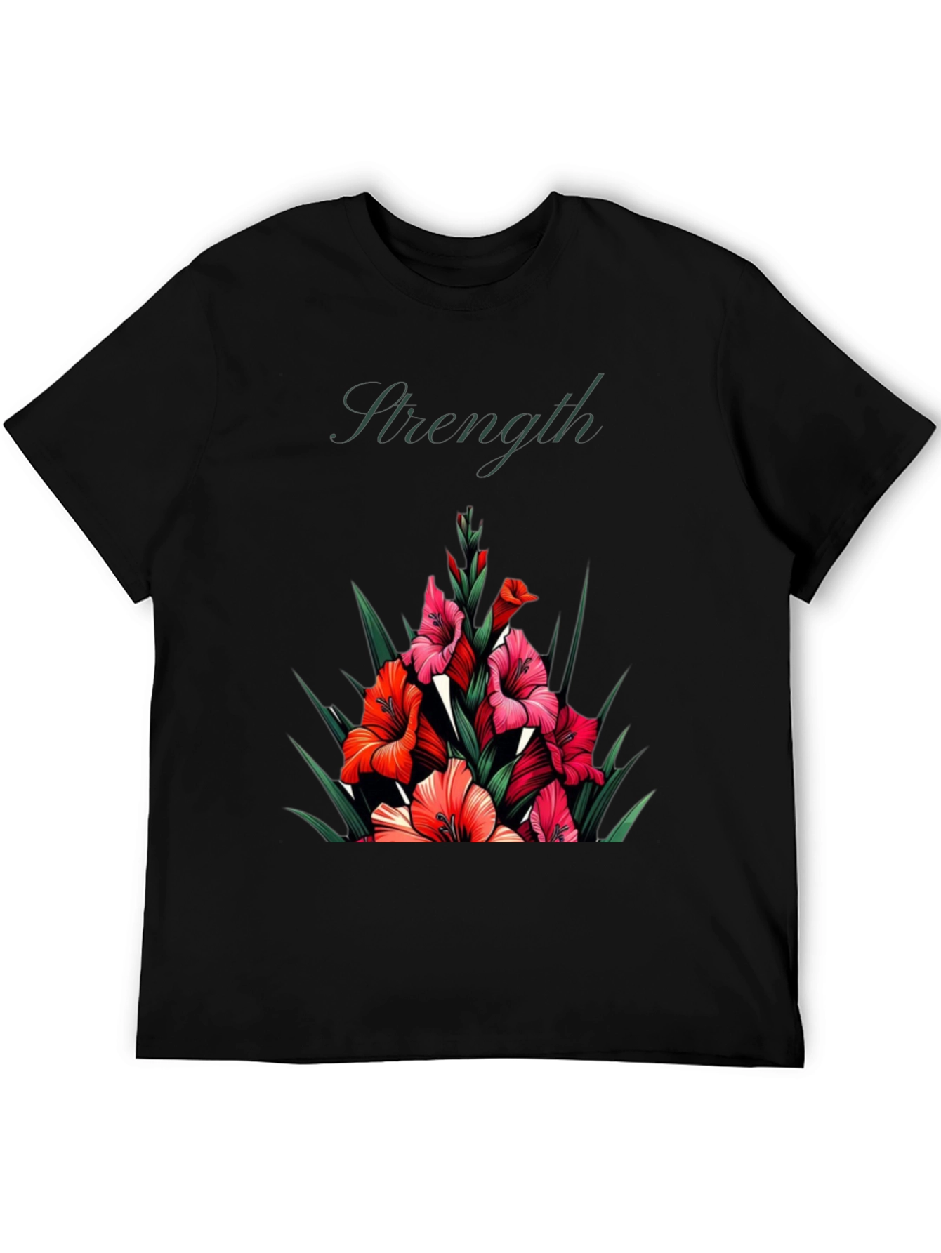 Floral Strength Black T-Shirt