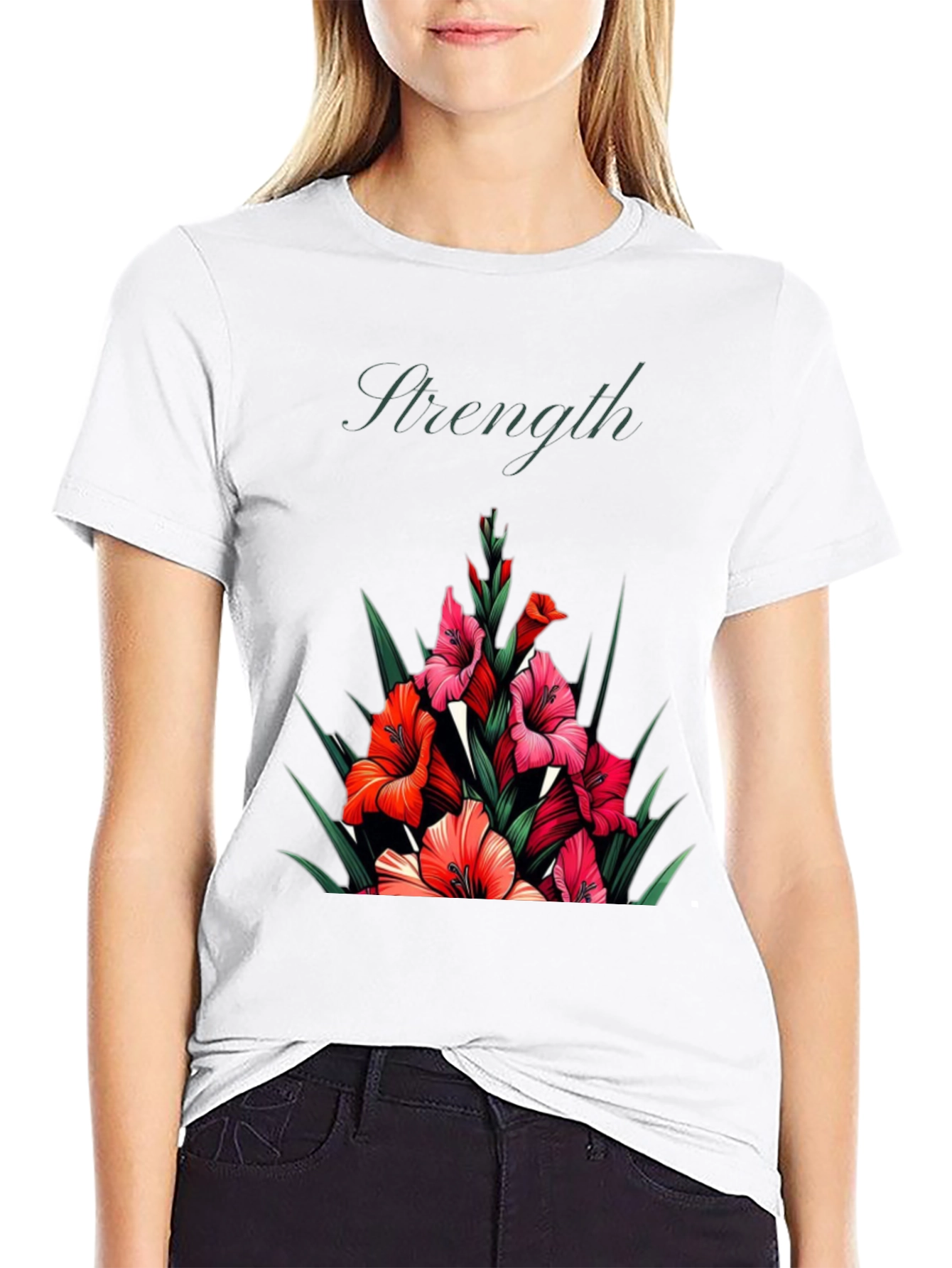 Floral Strength Black T-Shirt