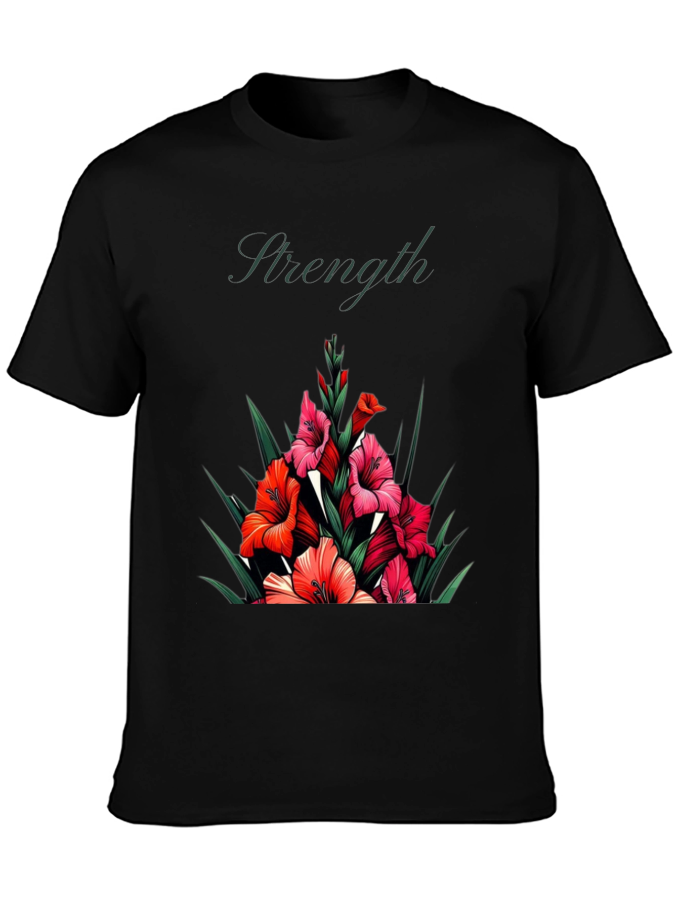 Floral Strength Black T-Shirt