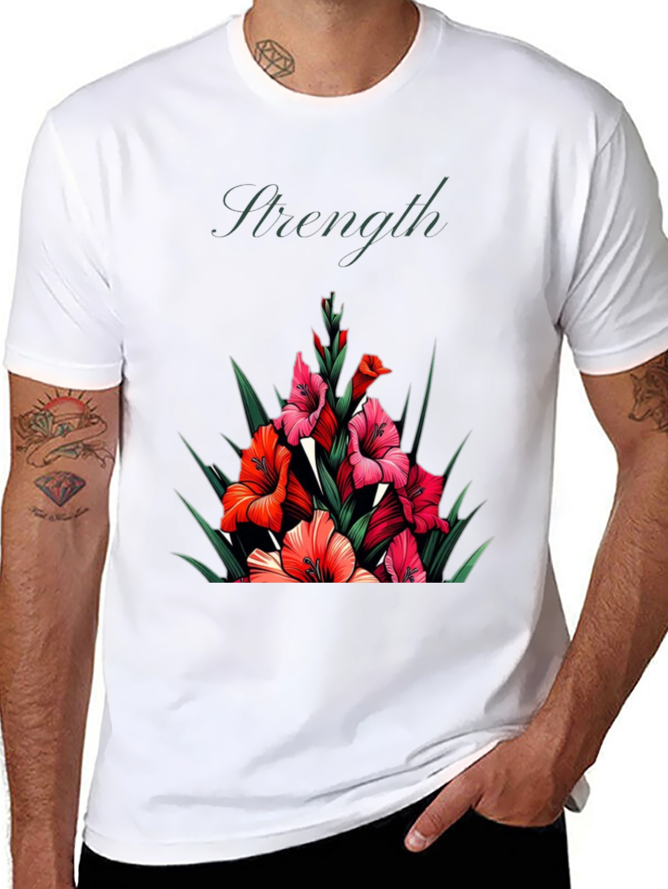 Floral Strength Black T-Shirt