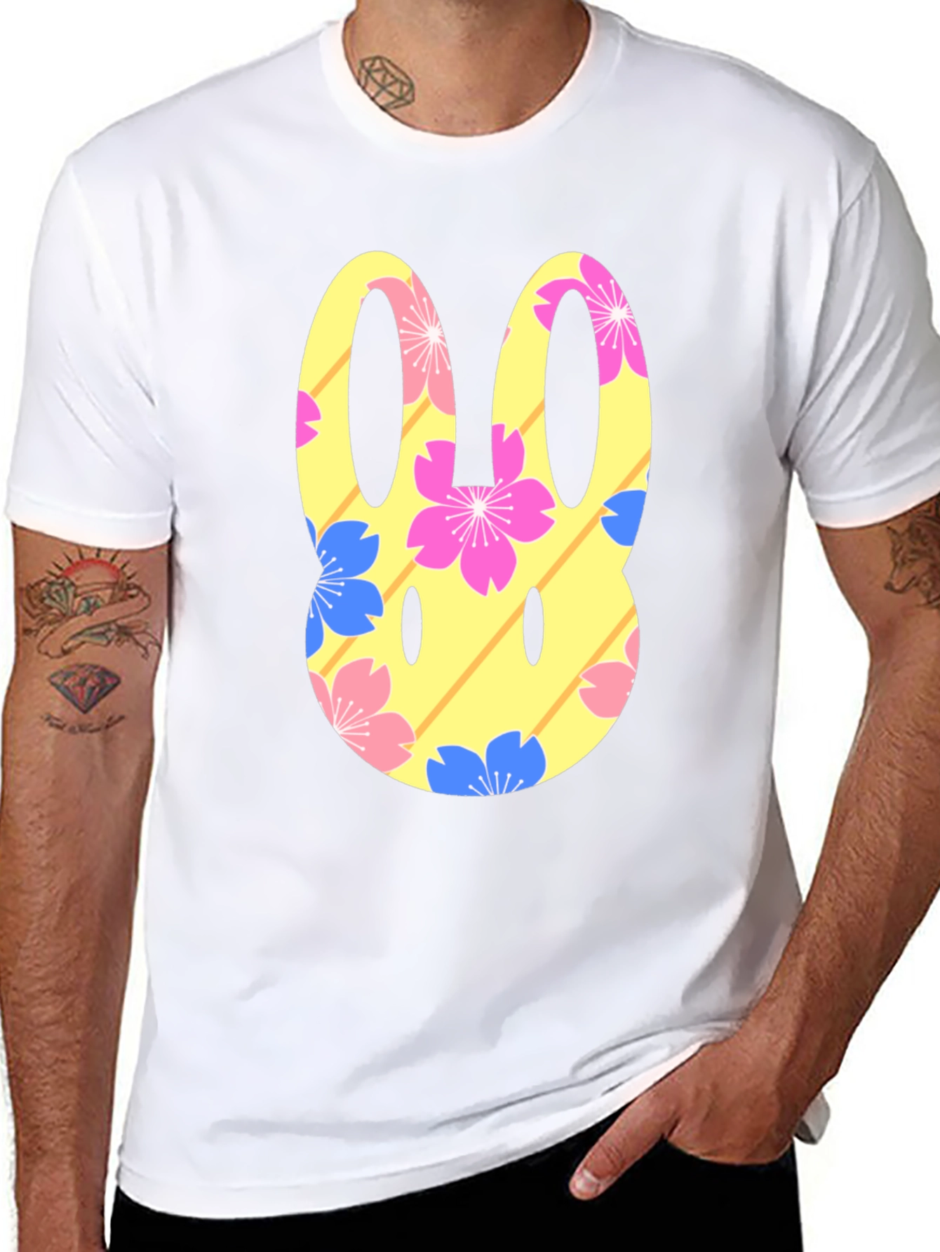 Floral Bunny Graphic T-Shirt - Black