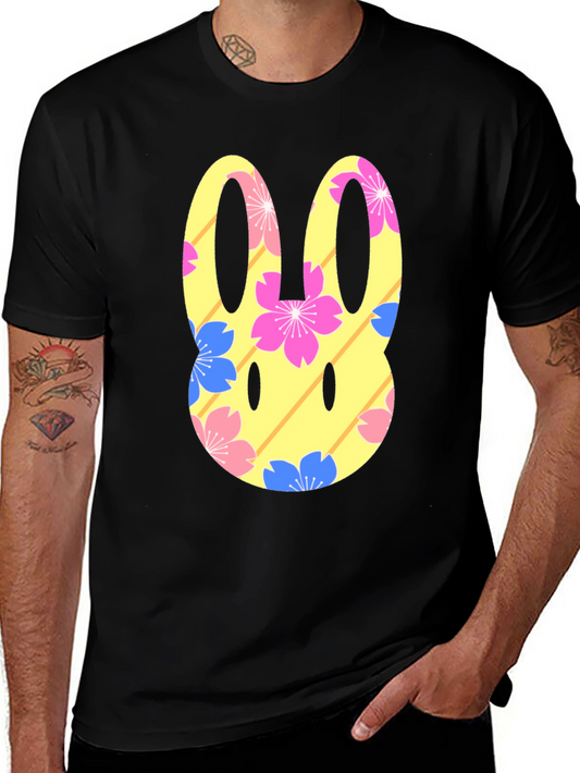 Floral Bunny Graphic T-Shirt - Black