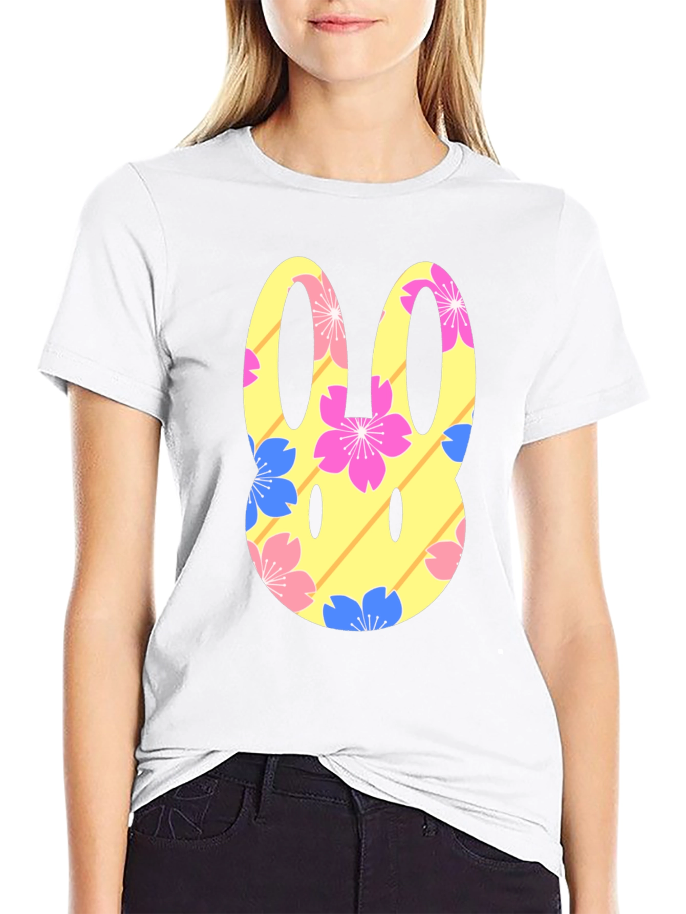 Floral Bunny Graphic T-Shirt - Black