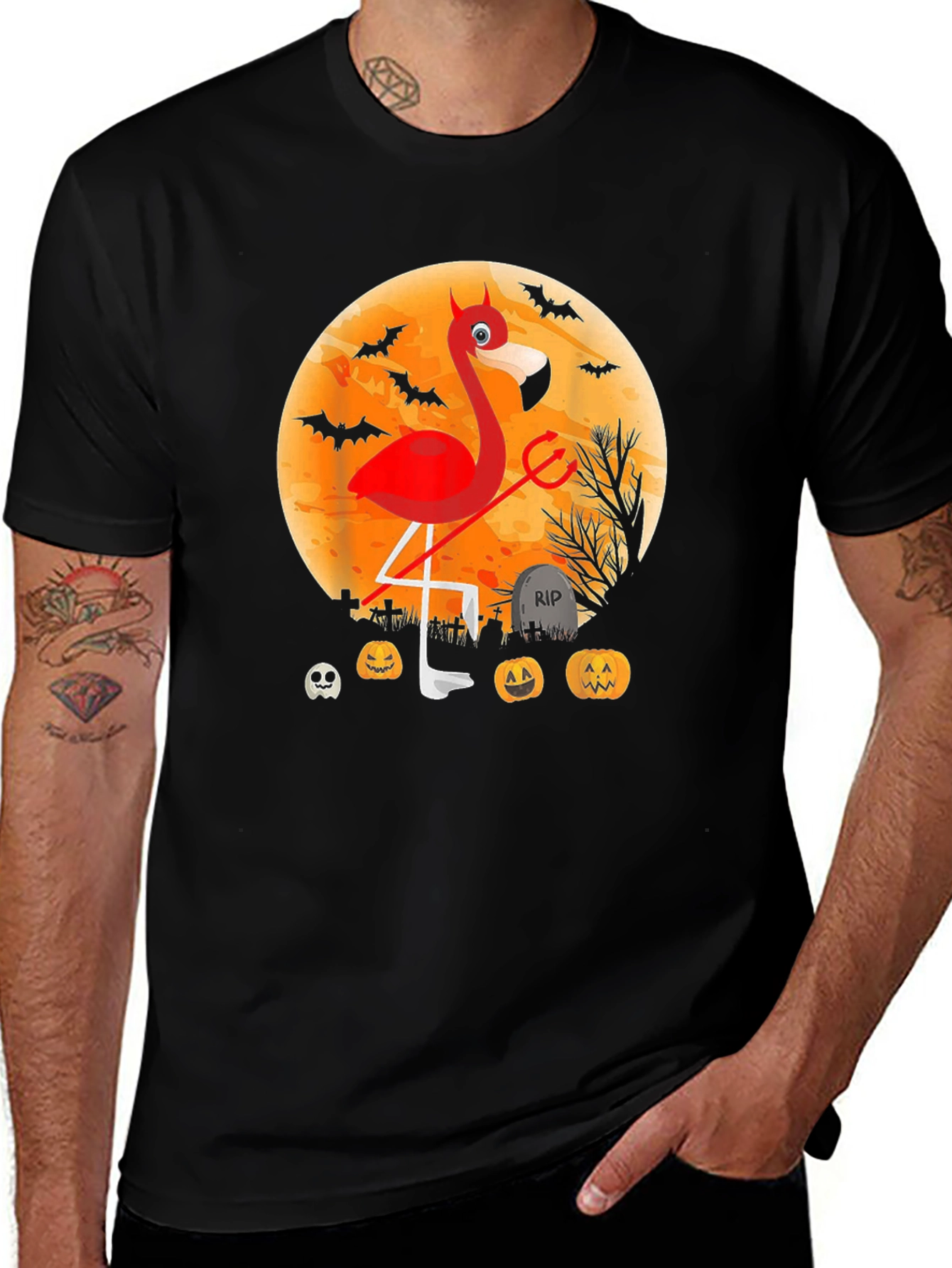 Halloween Devil Flamingo Graphic Tee