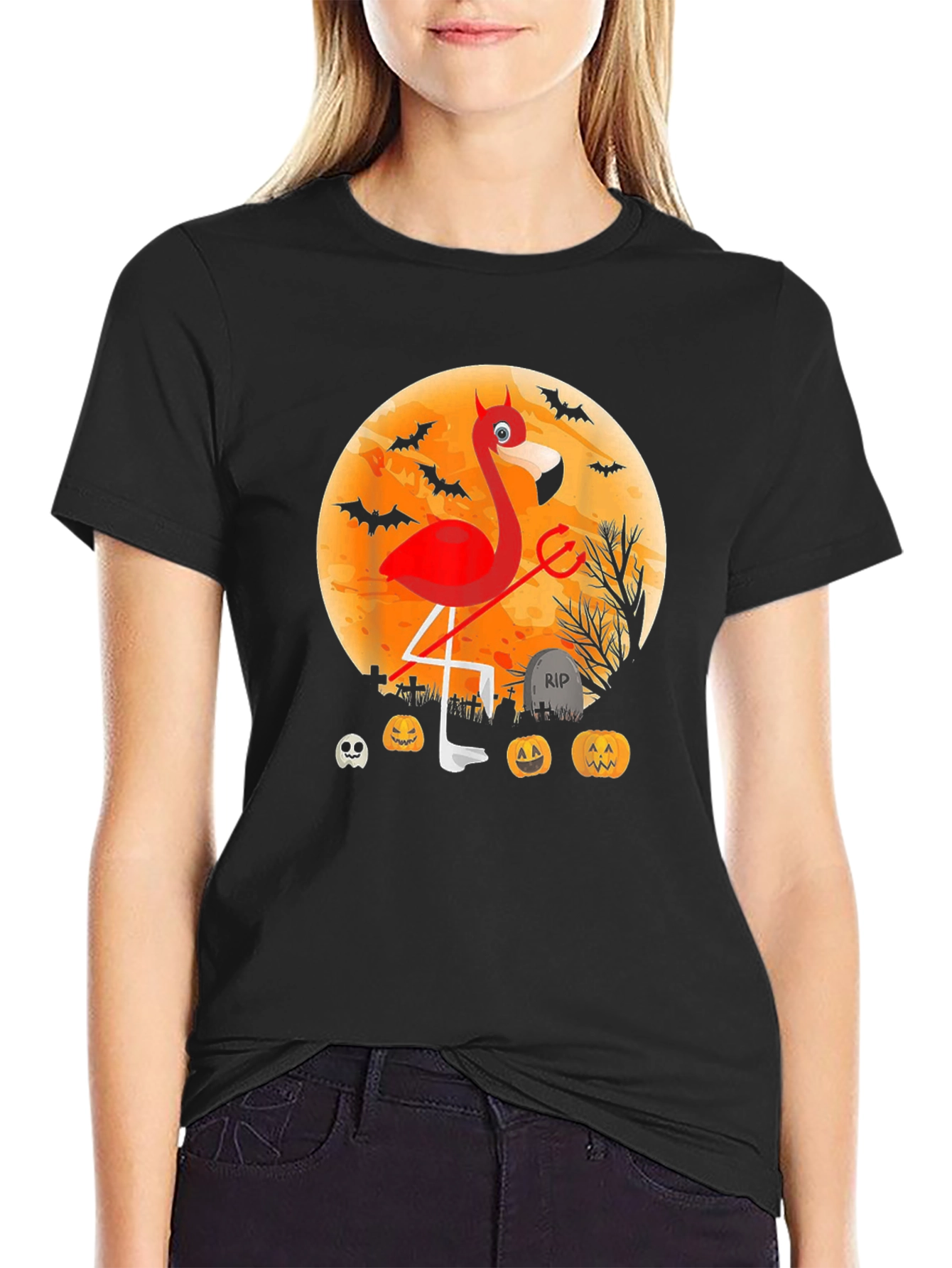 Halloween Devil Flamingo Graphic Tee