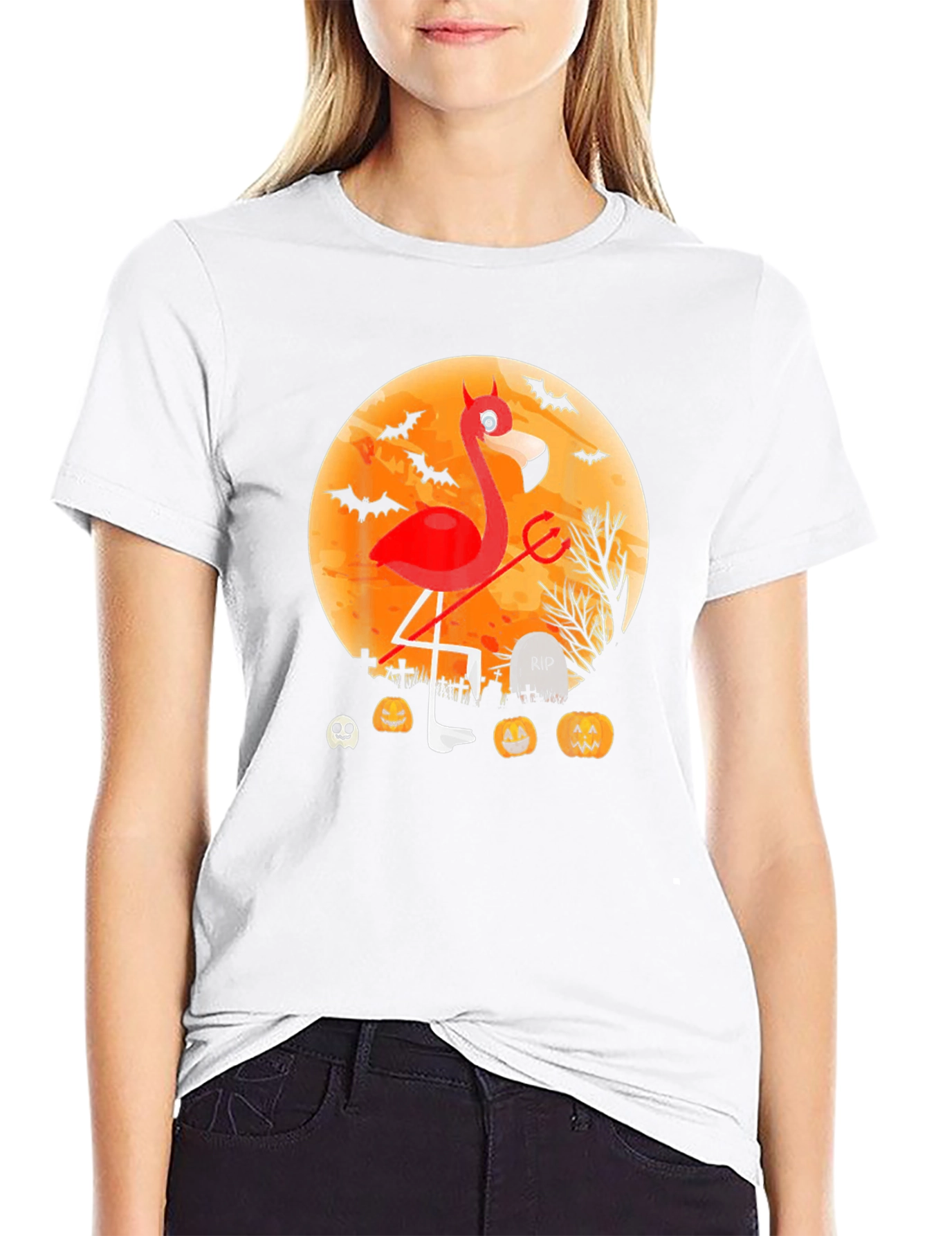 Halloween Devil Flamingo Graphic Tee