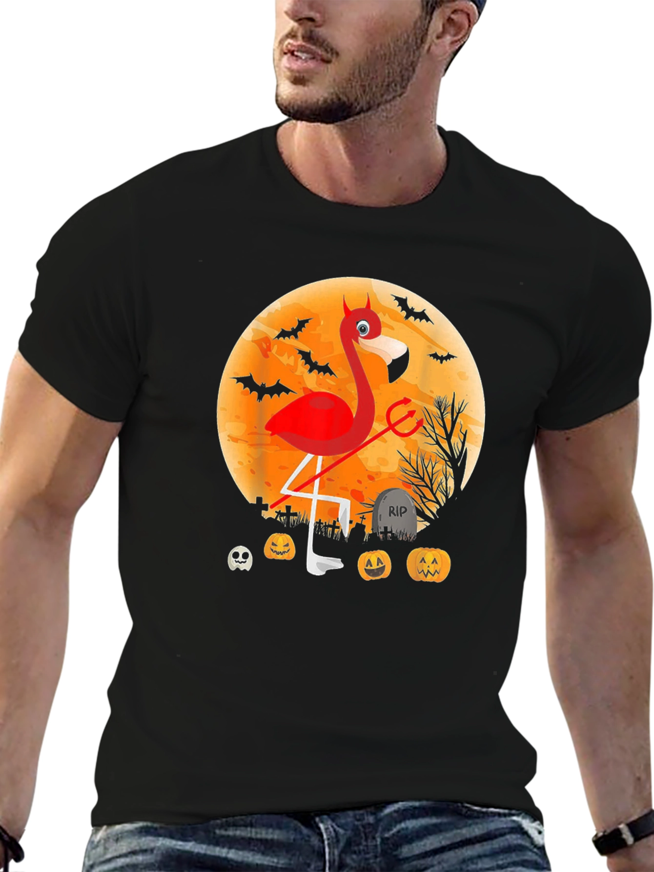 Halloween Devil Flamingo Graphic Tee