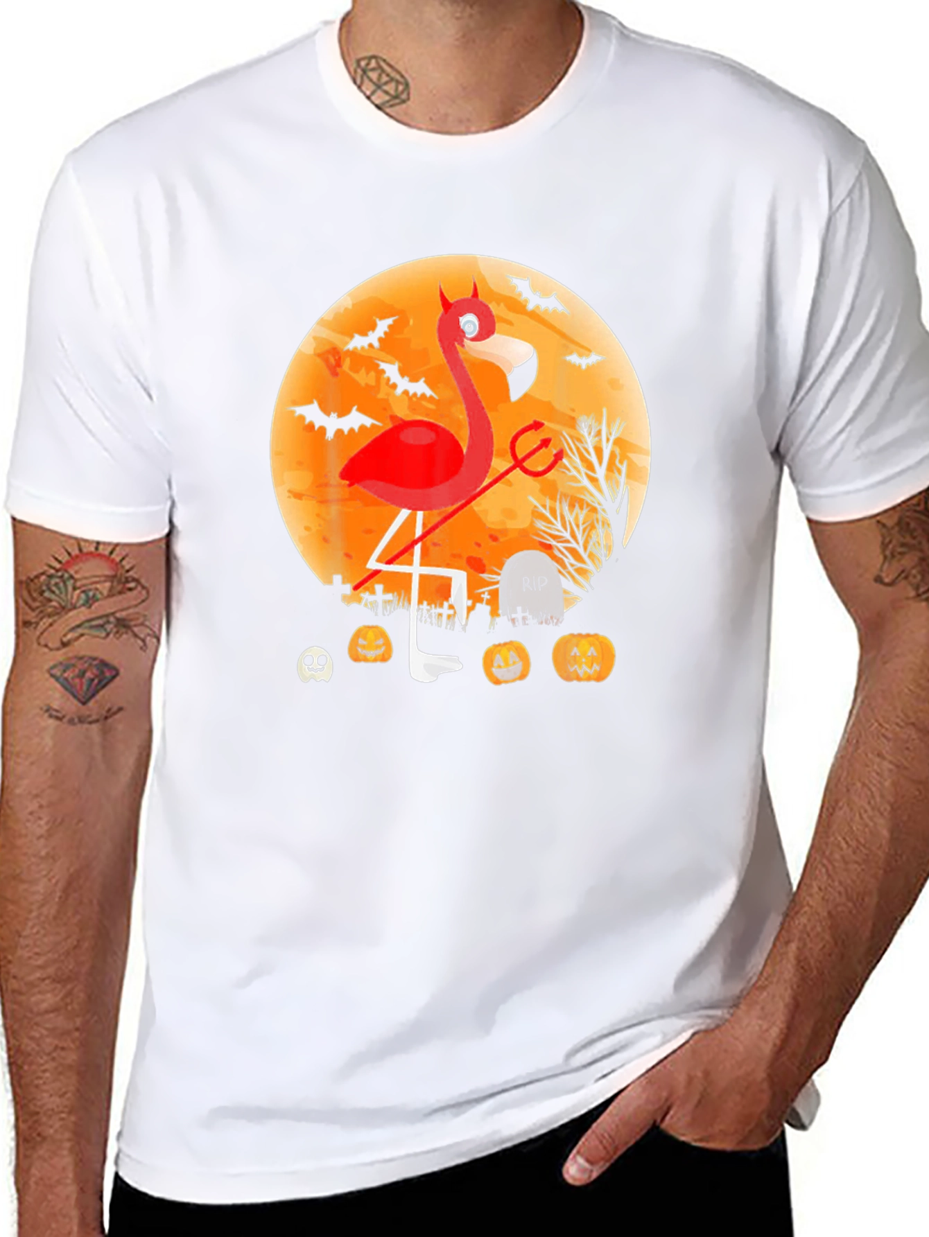 Halloween Devil Flamingo Graphic Tee