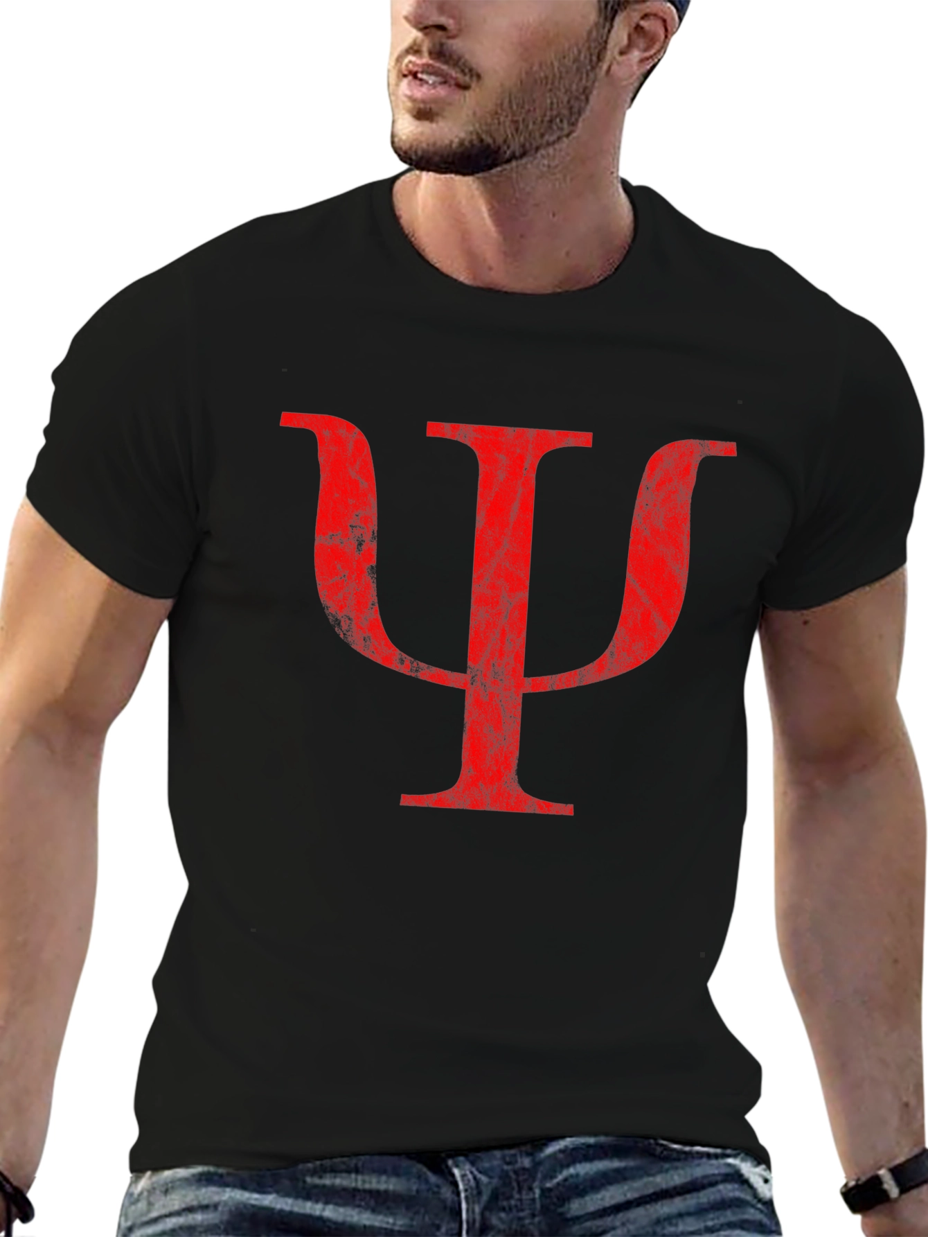 Red Psychology Symbol on Black T-Shirt