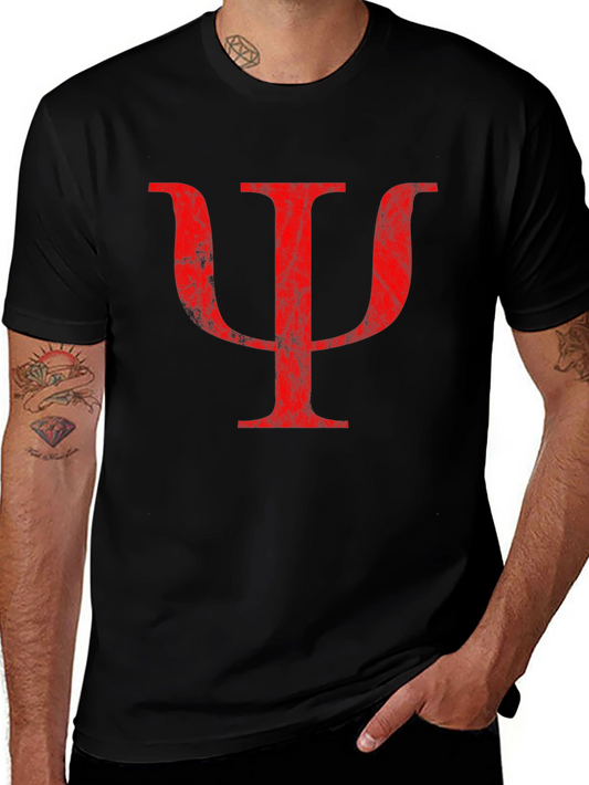 Red Psychology Symbol on Black T-Shirt