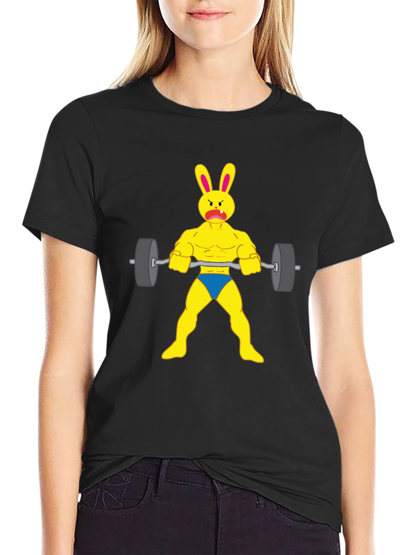Funny Bunny Bodybuilder T-Shirt - Gym Rabbit Lifting Weights