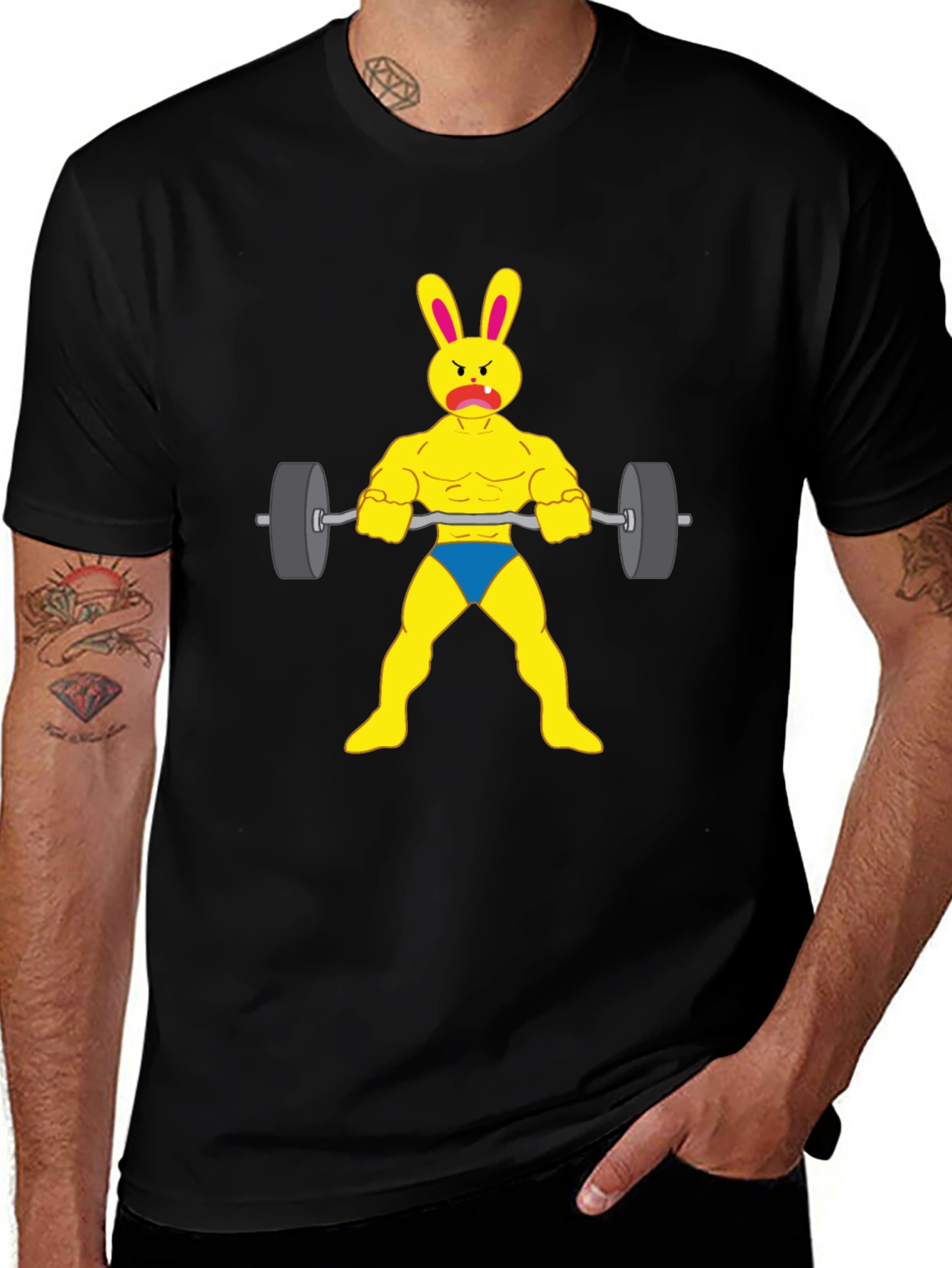 Funny Bunny Bodybuilder T-Shirt - Gym Rabbit Lifting Weights