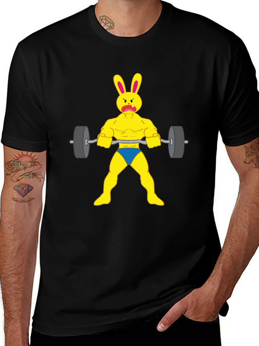 Funny Bunny Bodybuilder T-Shirt - Gym Rabbit Lifting Weights