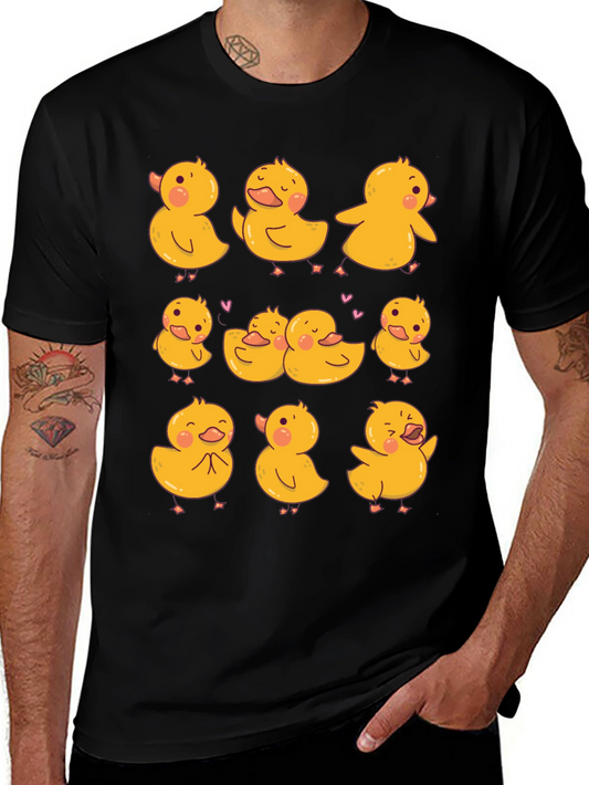 Cute Duckling Print Black T-Shirt