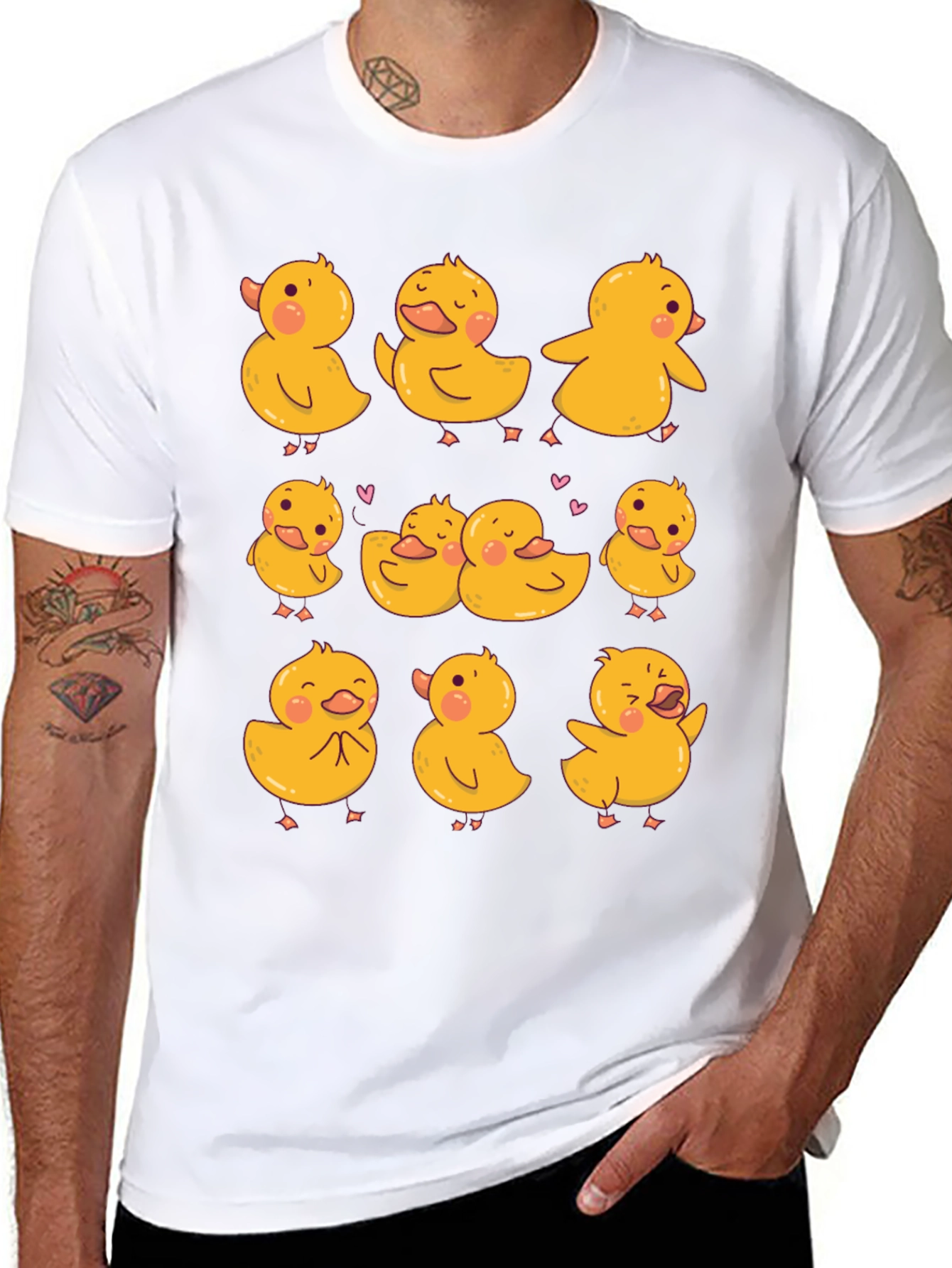 Cute Duckling Print Black T-Shirt