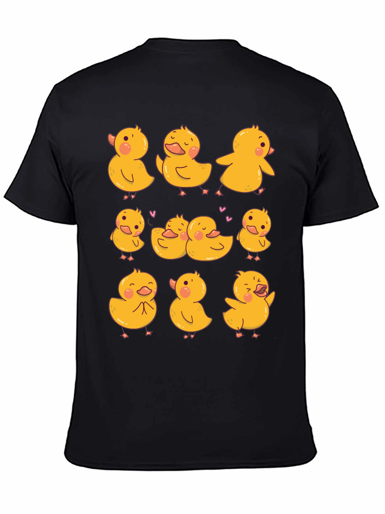 Cute Duckling Print Black T-Shirt