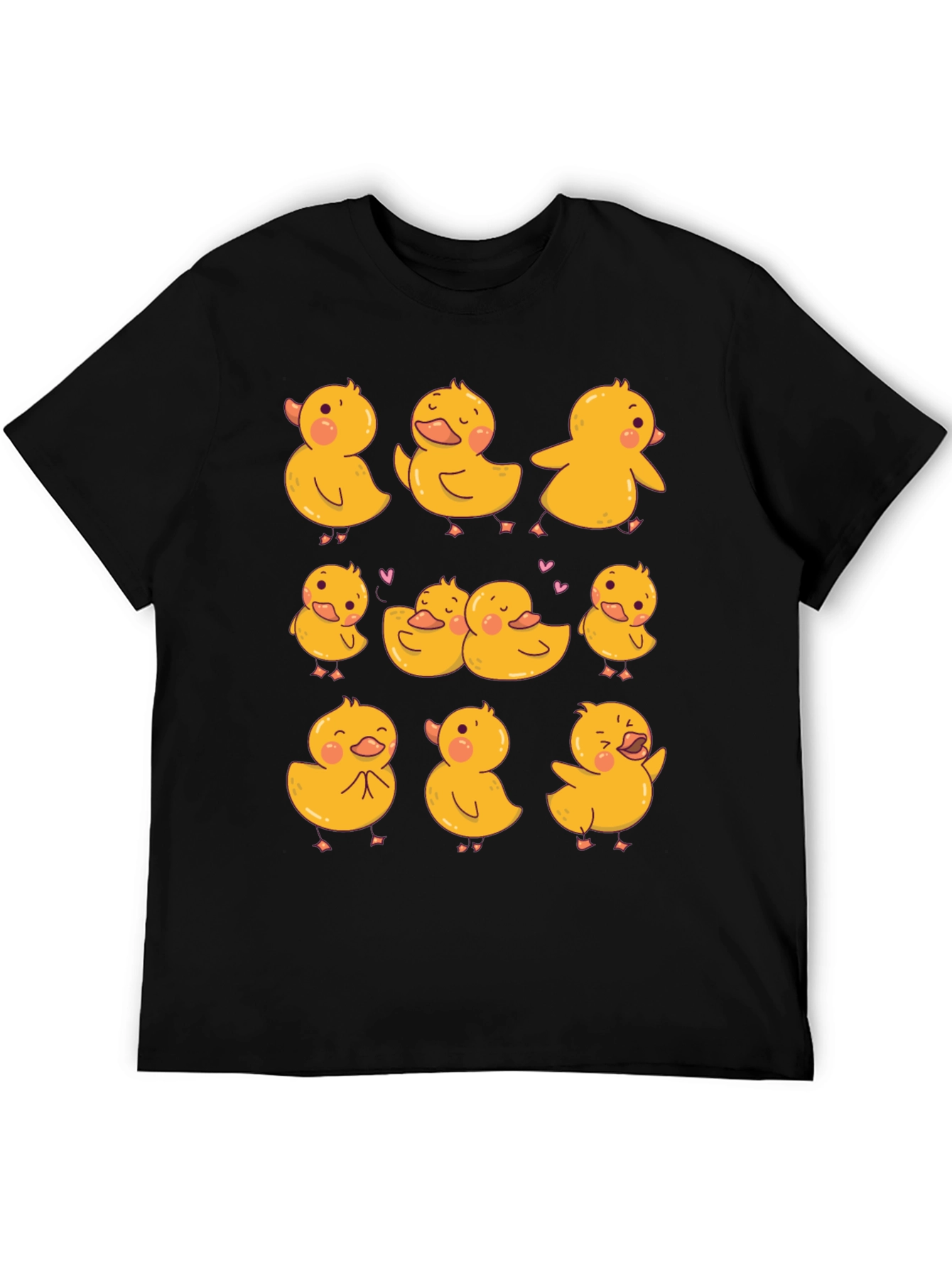 Cute Duckling Print Black T-Shirt