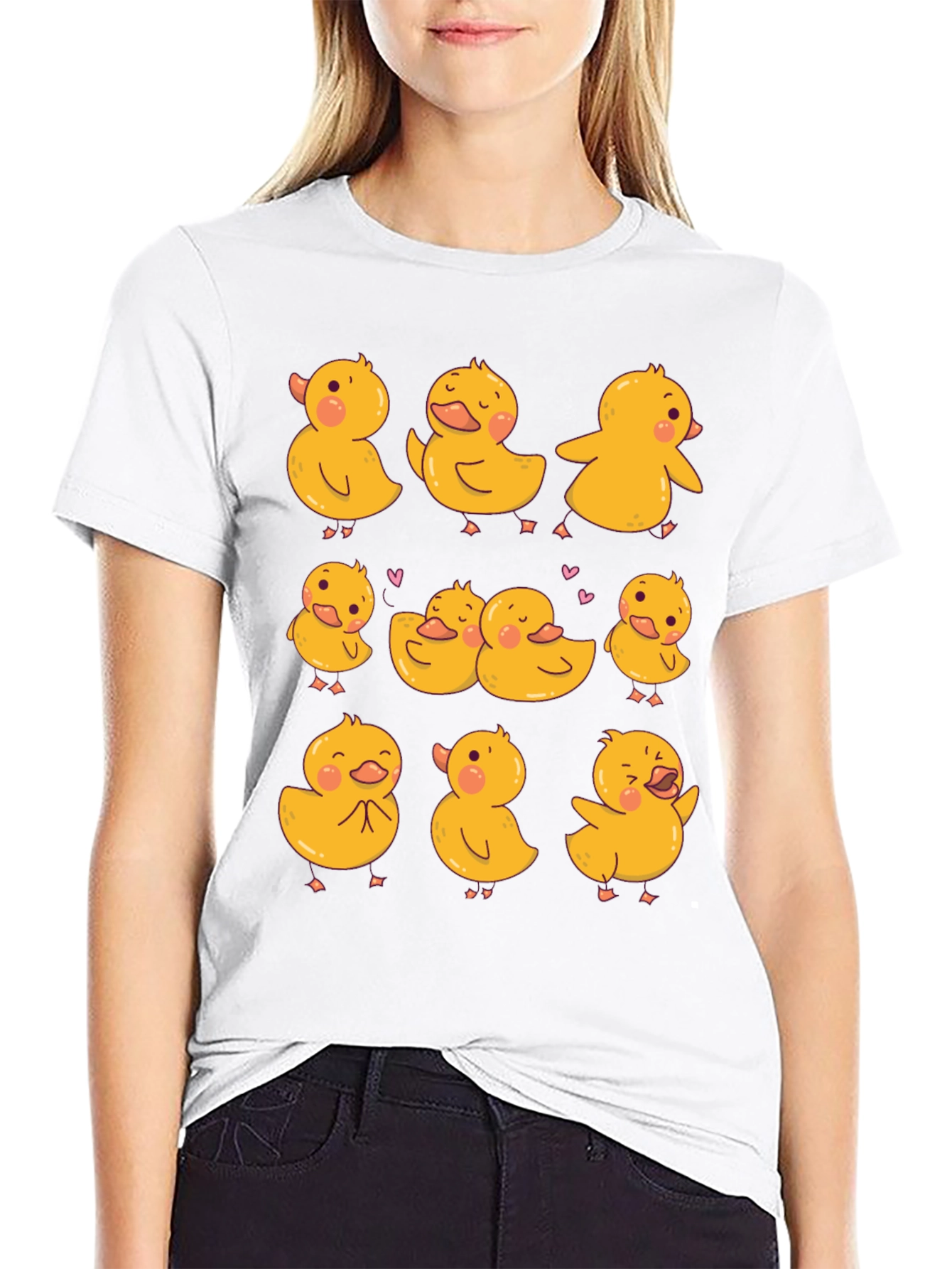 Cute Duckling Print Black T-Shirt