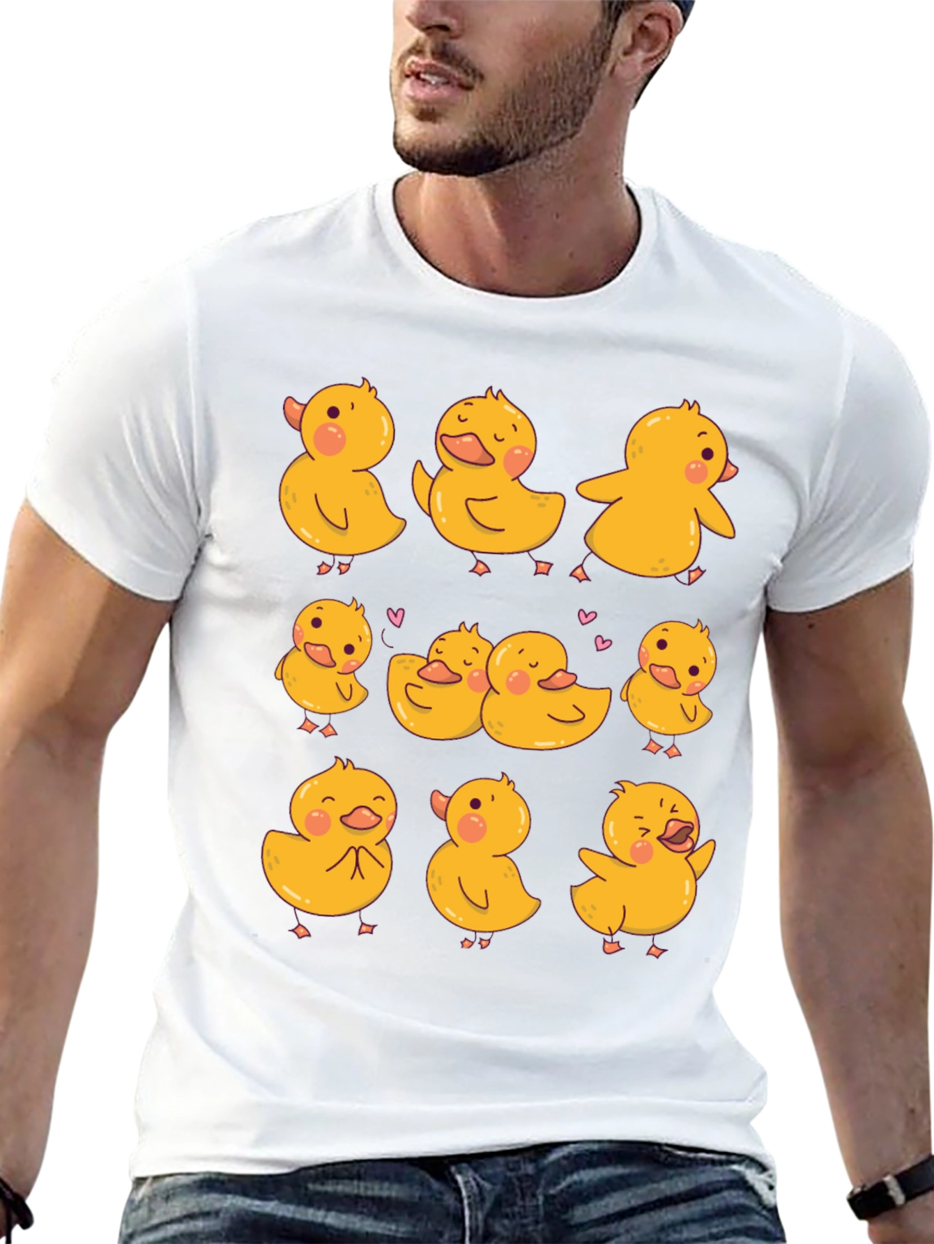 Cute Duckling Print Black T-Shirt