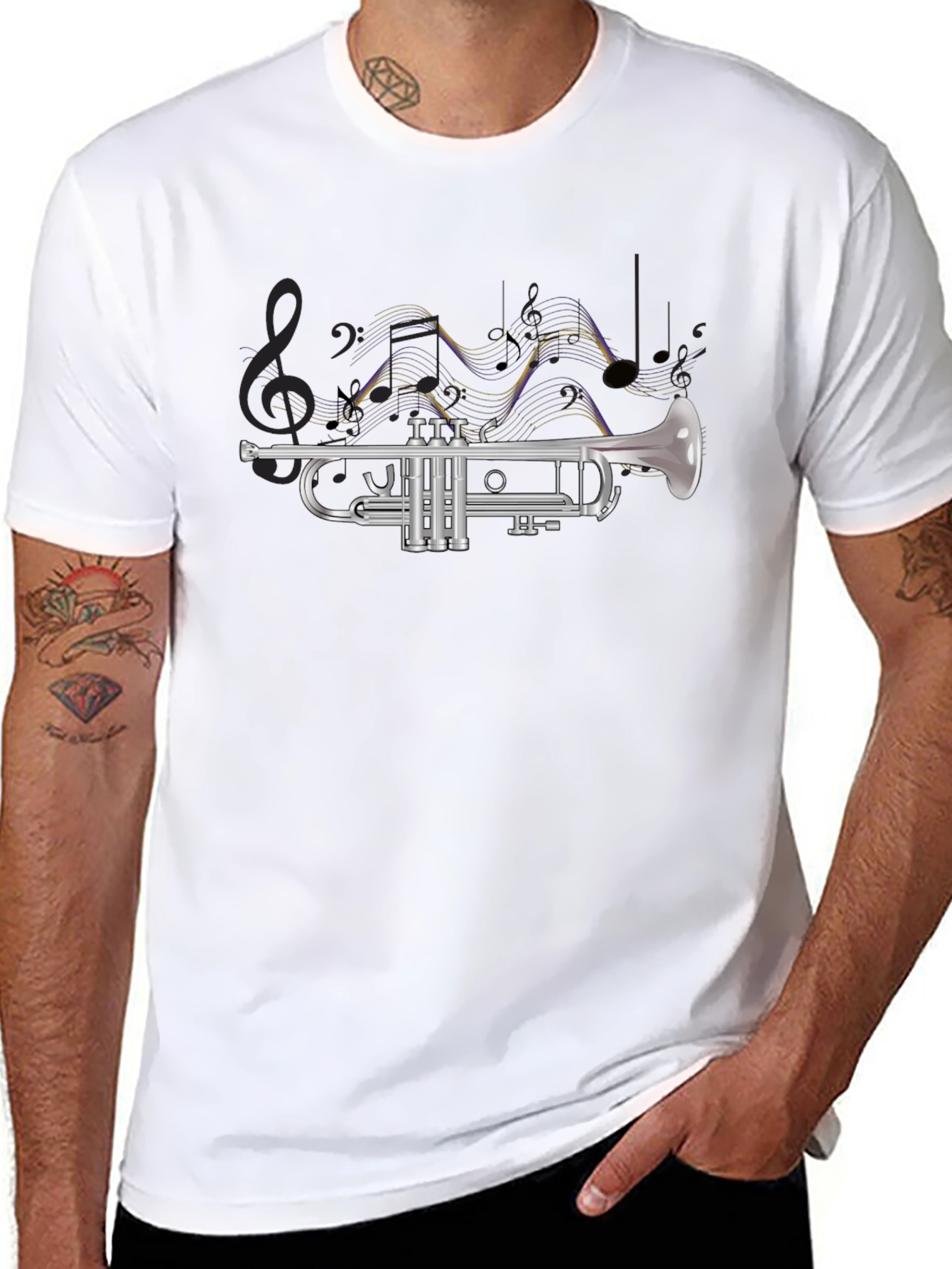 Trumpet and Music Notes Graphic Tee