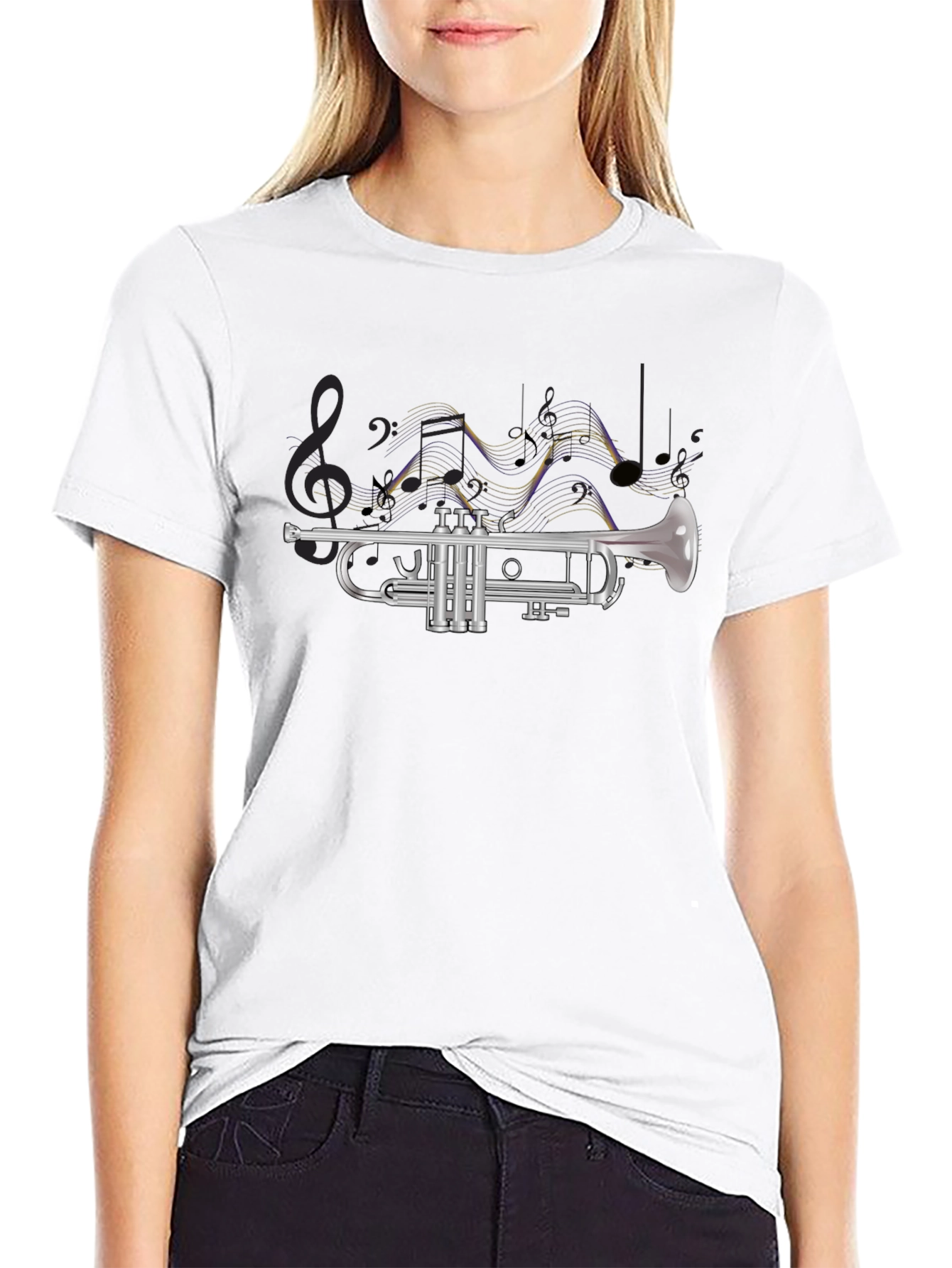 Trumpet and Music Notes Graphic Tee