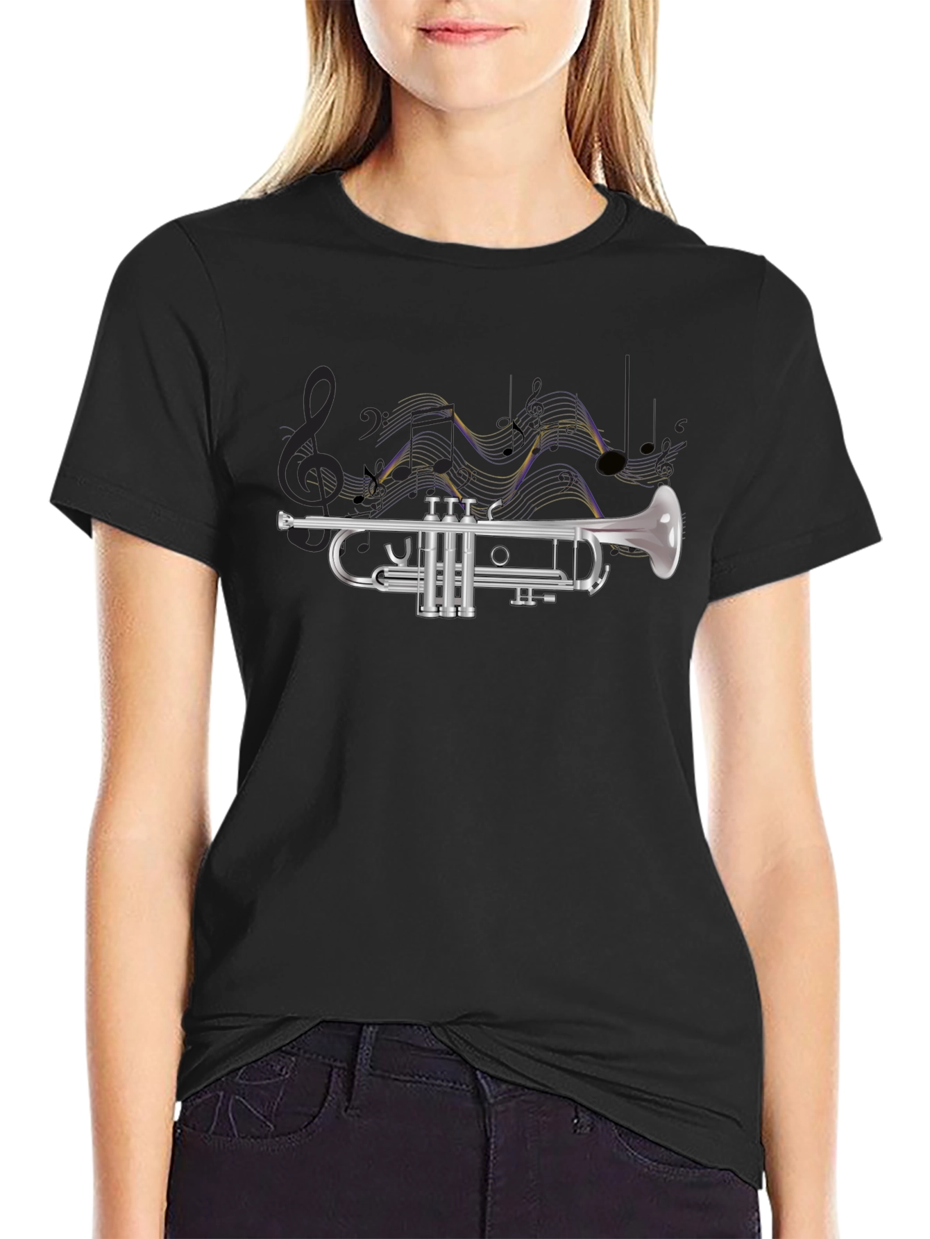 Trumpet and Music Notes Graphic Tee