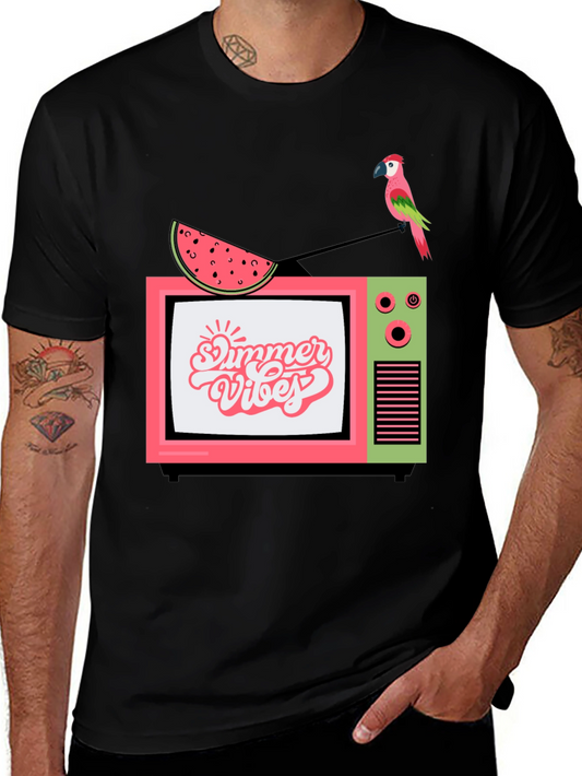 Summer Vibes Graphic Tee - Retro TV & Tropical Fun