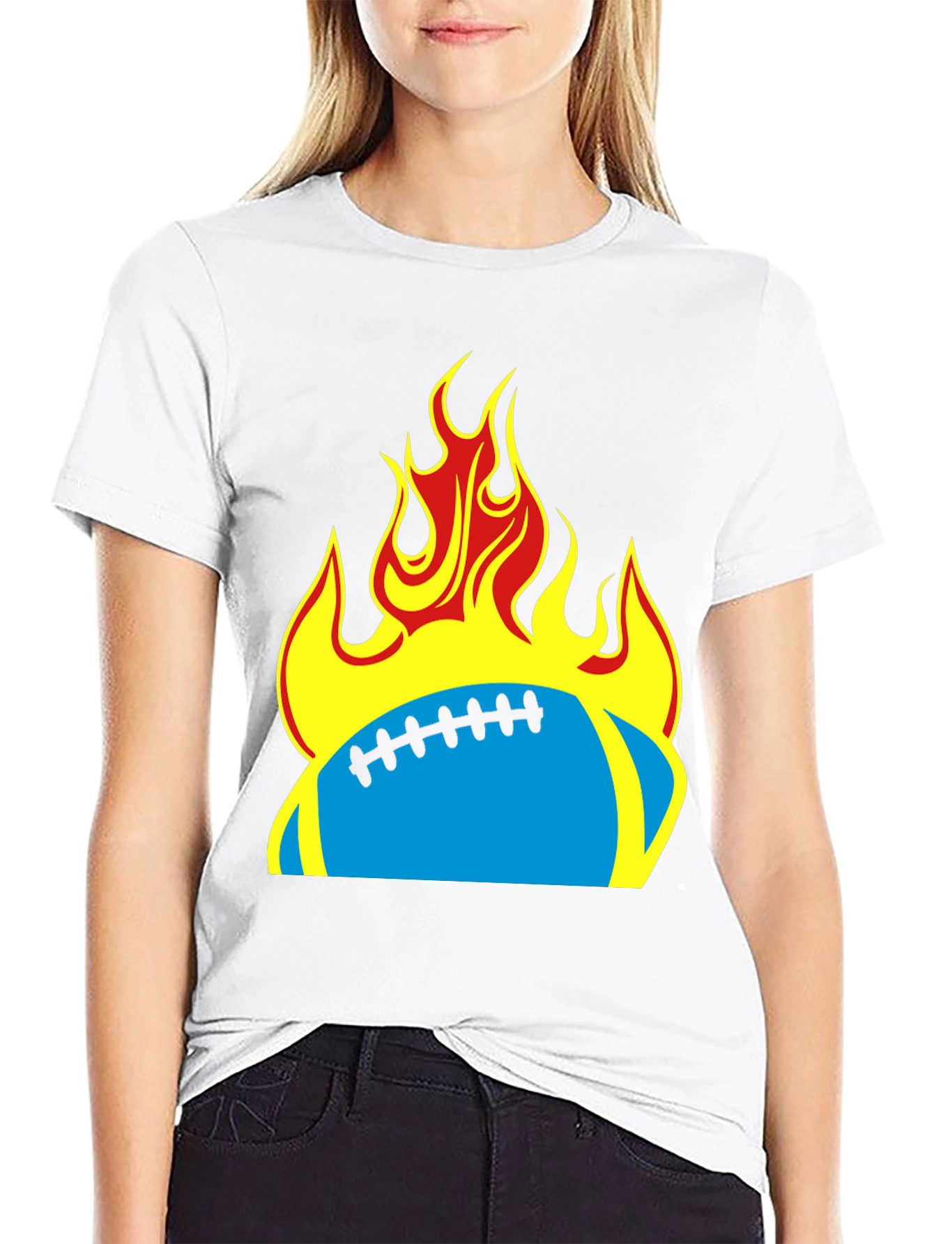 Flaming Football T-Shirt - Black Tee