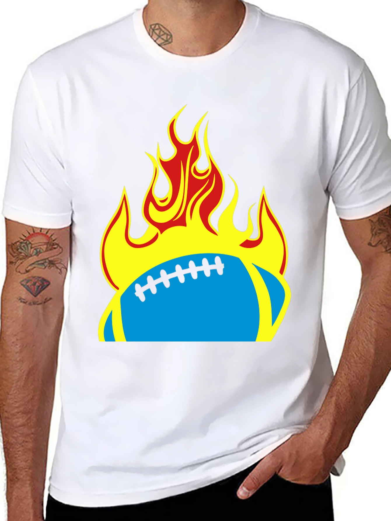 Flaming Football T-Shirt - Black Tee