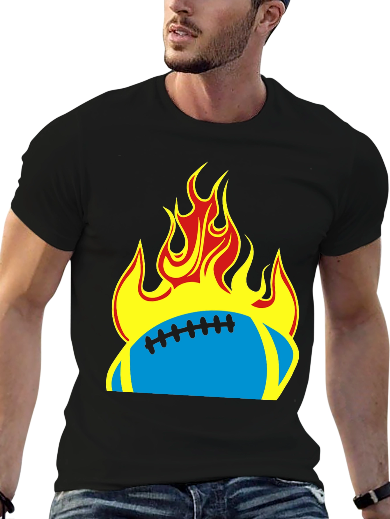 Flaming Football T-Shirt - Black Tee