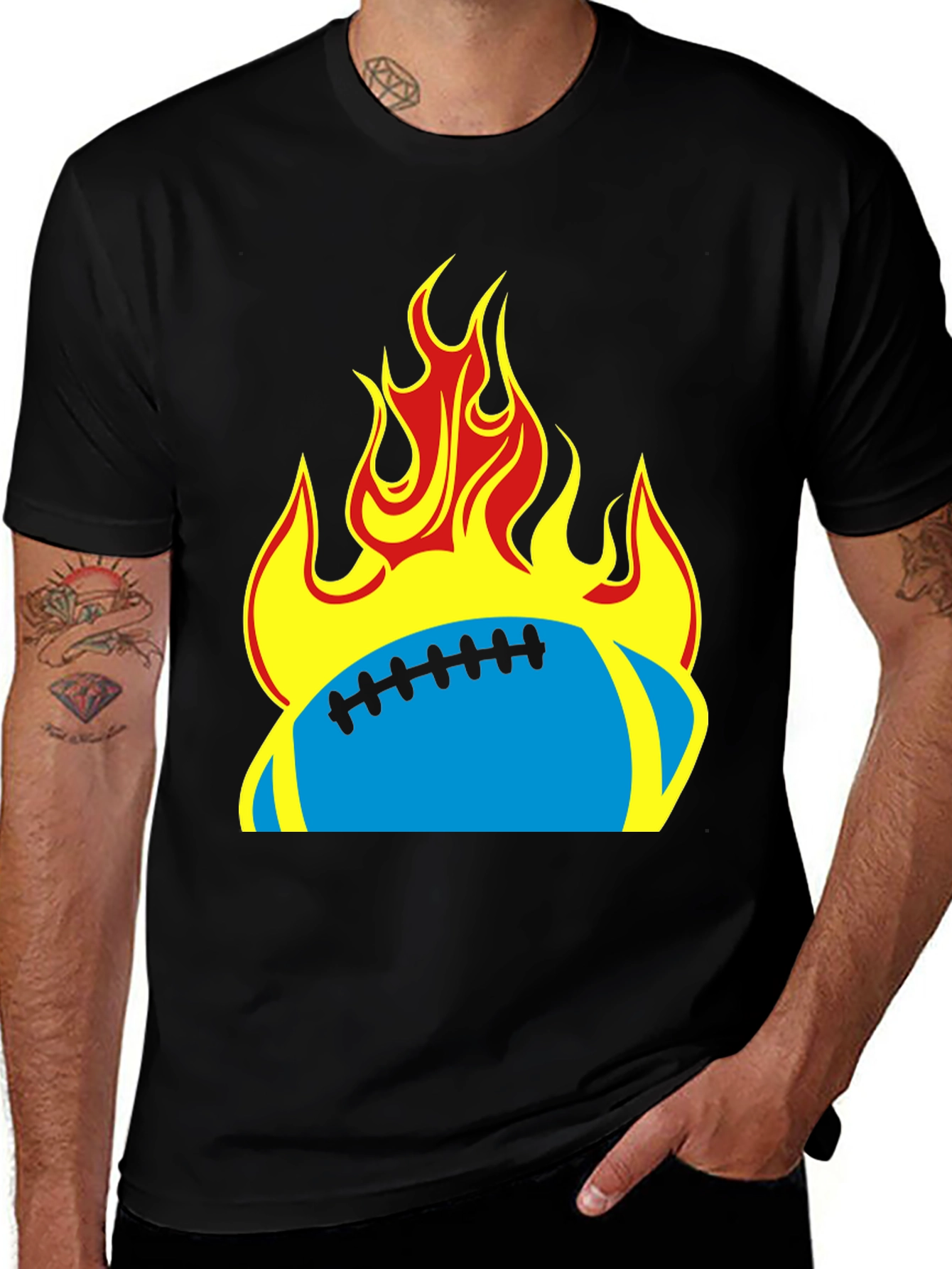 Flaming Football T-Shirt - Black Tee