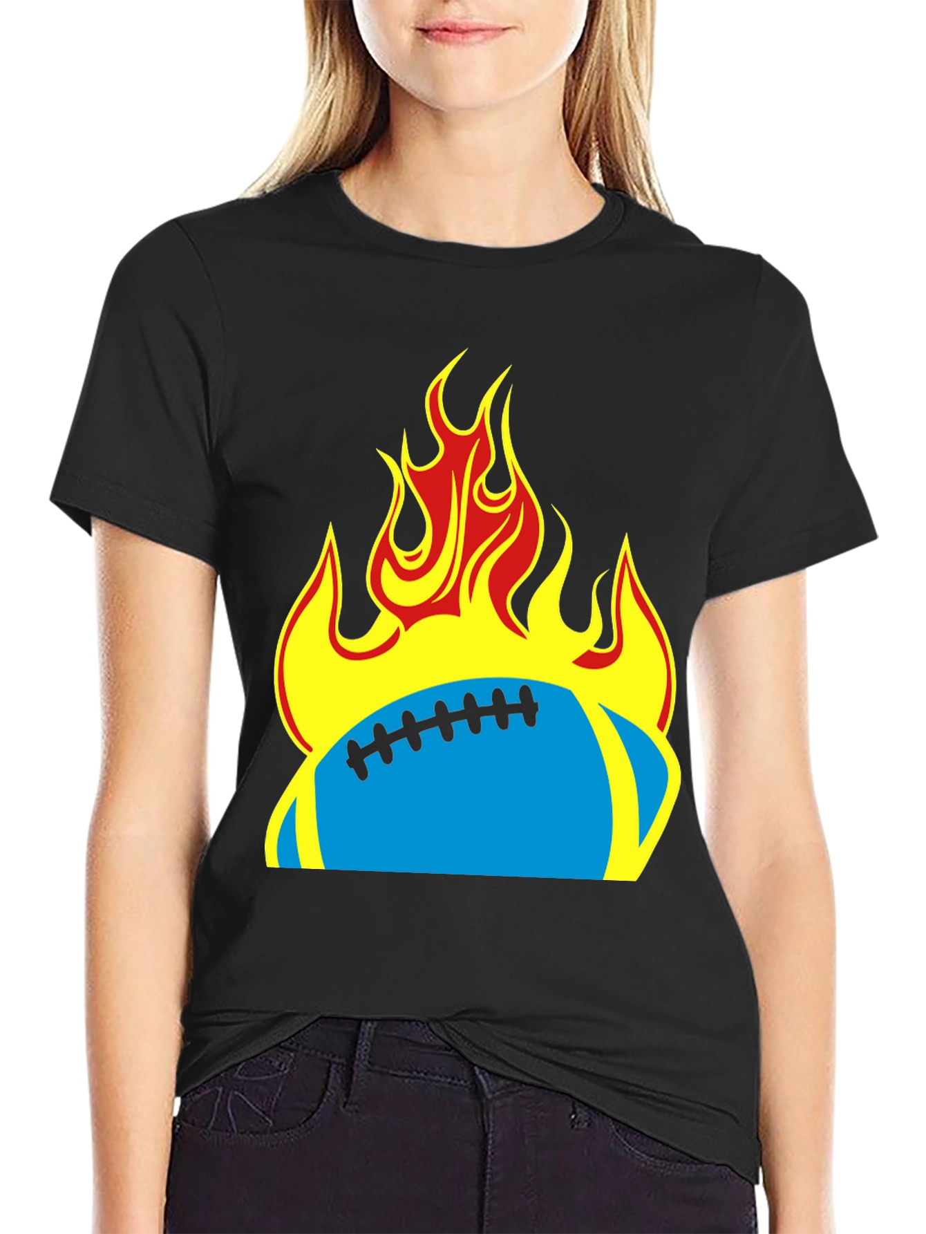 Flaming Football T-Shirt - Black Tee