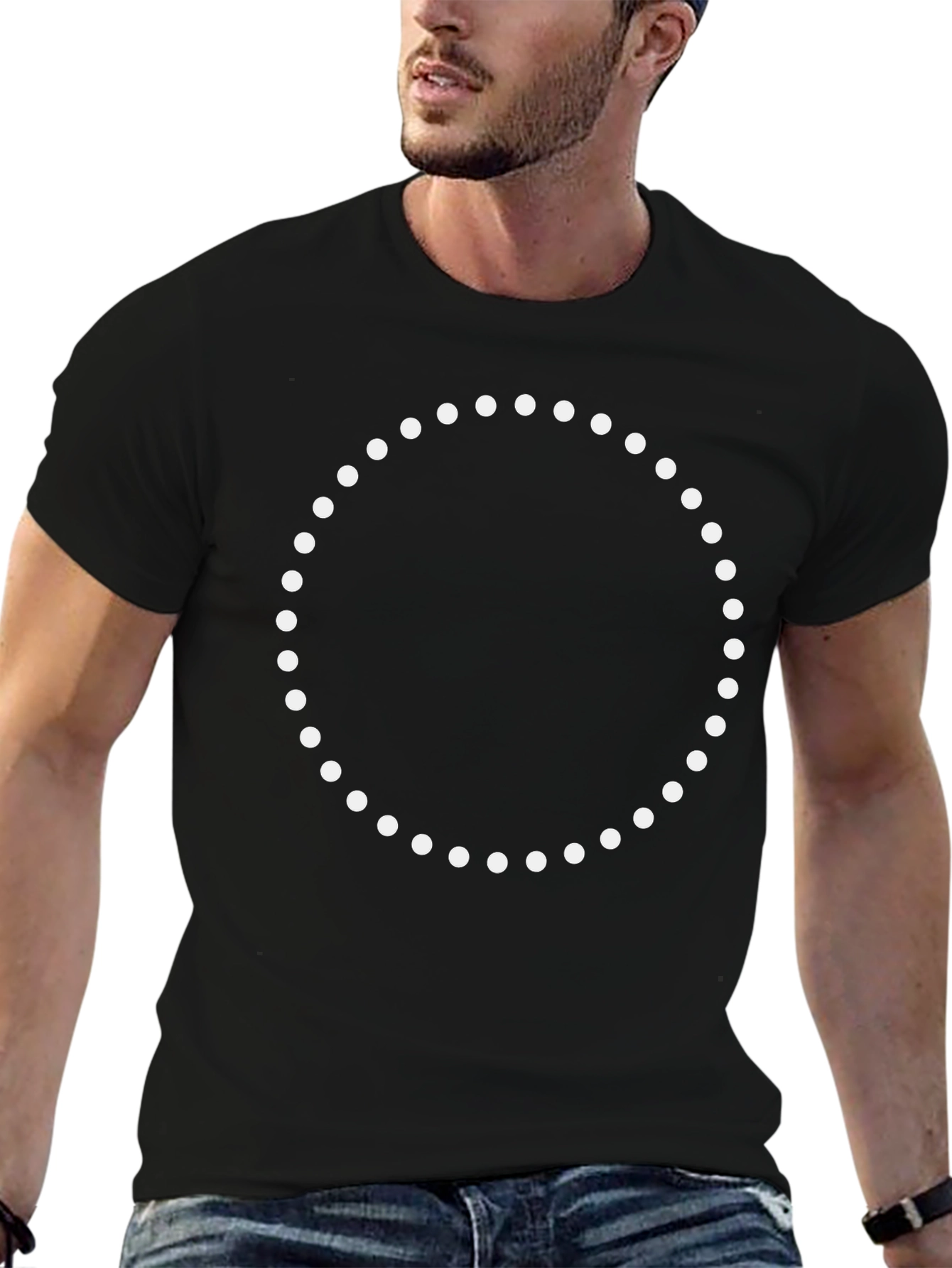 Modern Black T-Shirt with Dotted Circle Design