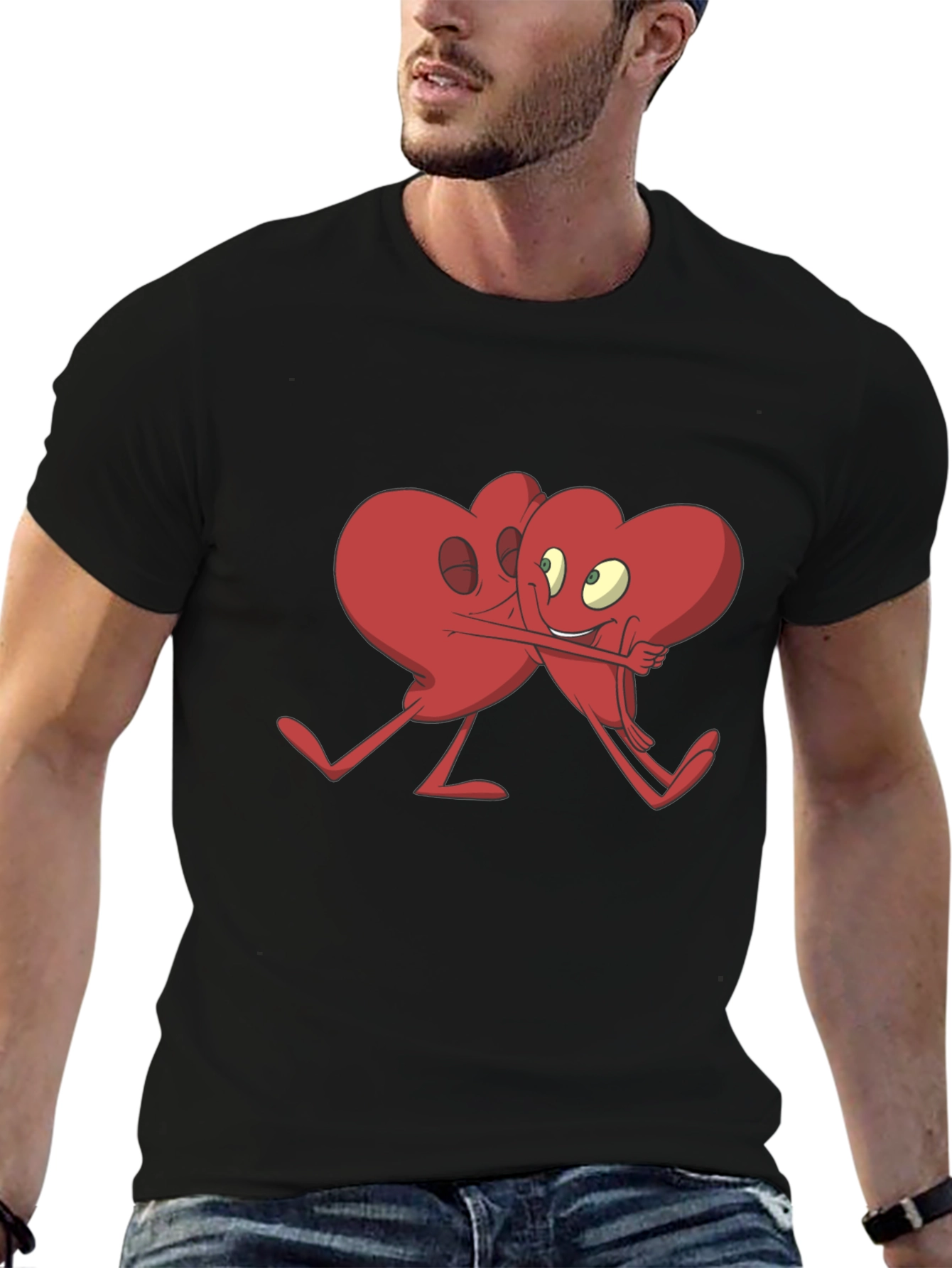 Heart Hug Graphic T-Shirt - Black Cotton Blend