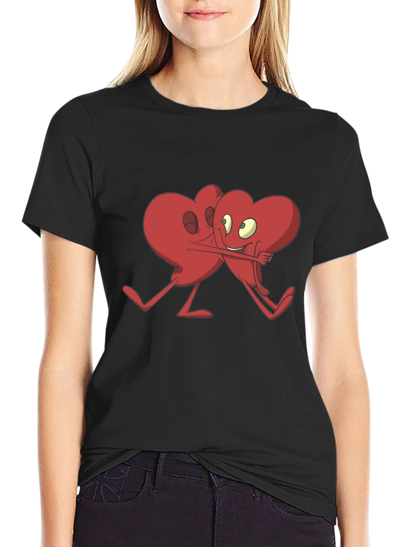 Heart Hug Graphic T-Shirt - Black Cotton Blend