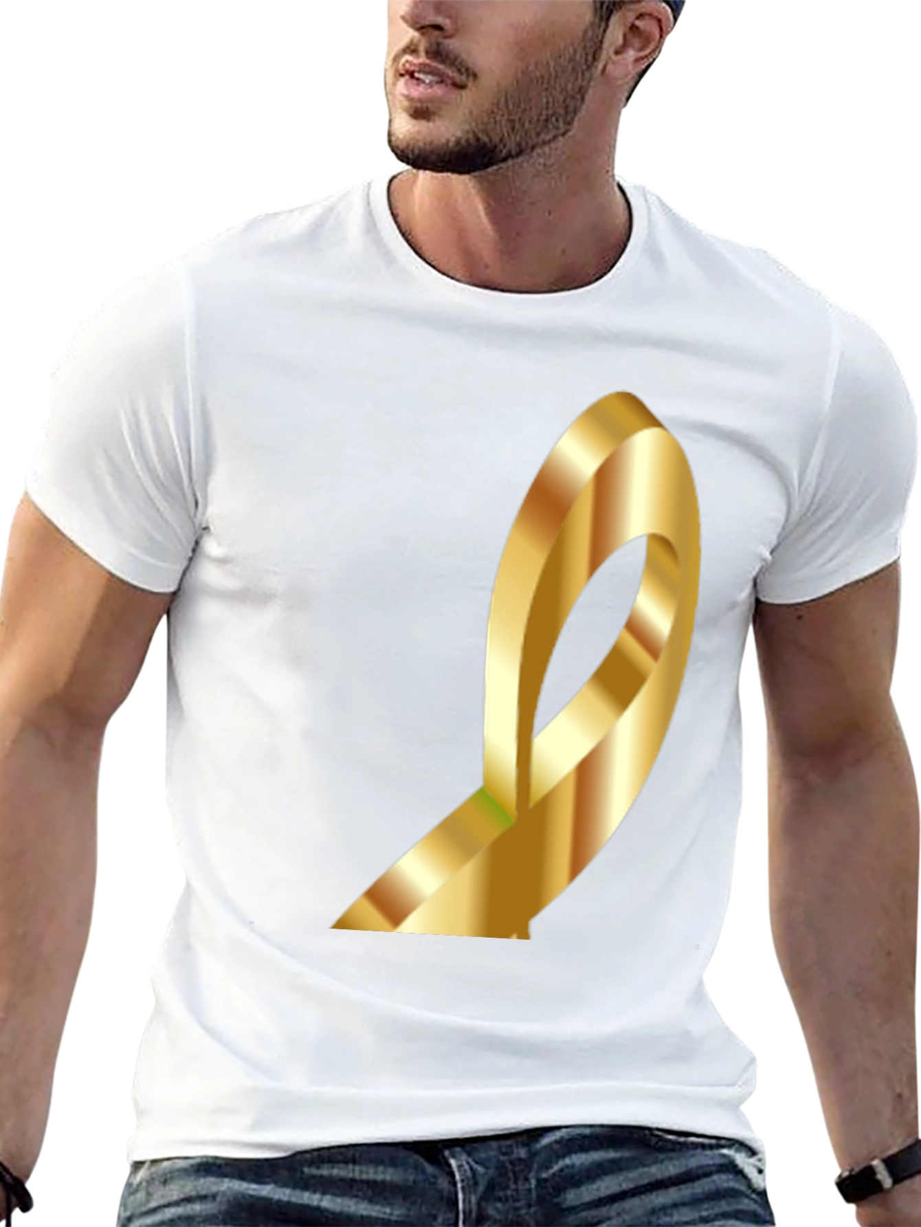 Golden Loop Graphic Tee - Modern Abstract Design