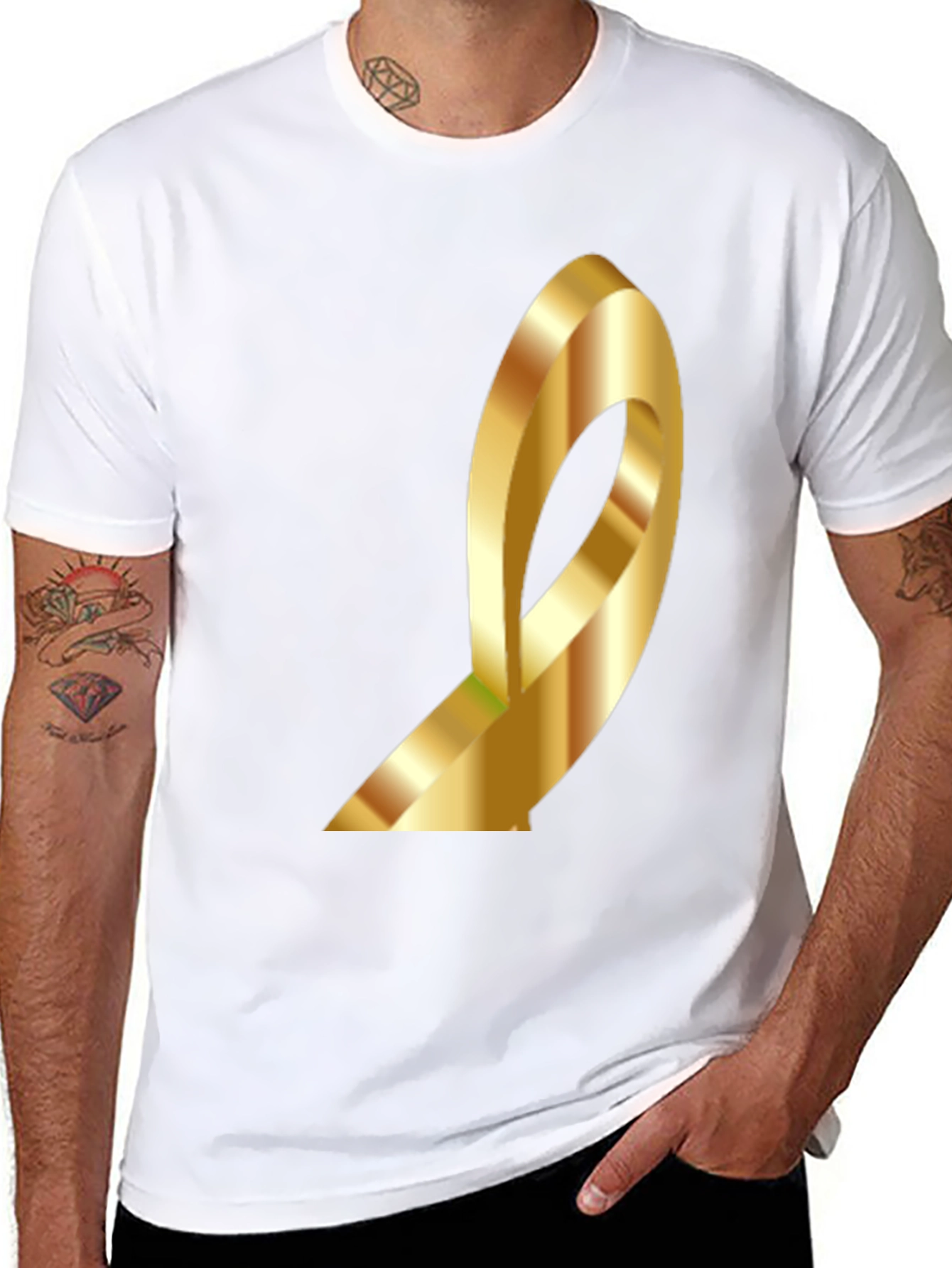 Golden Loop Graphic Tee - Modern Abstract Design