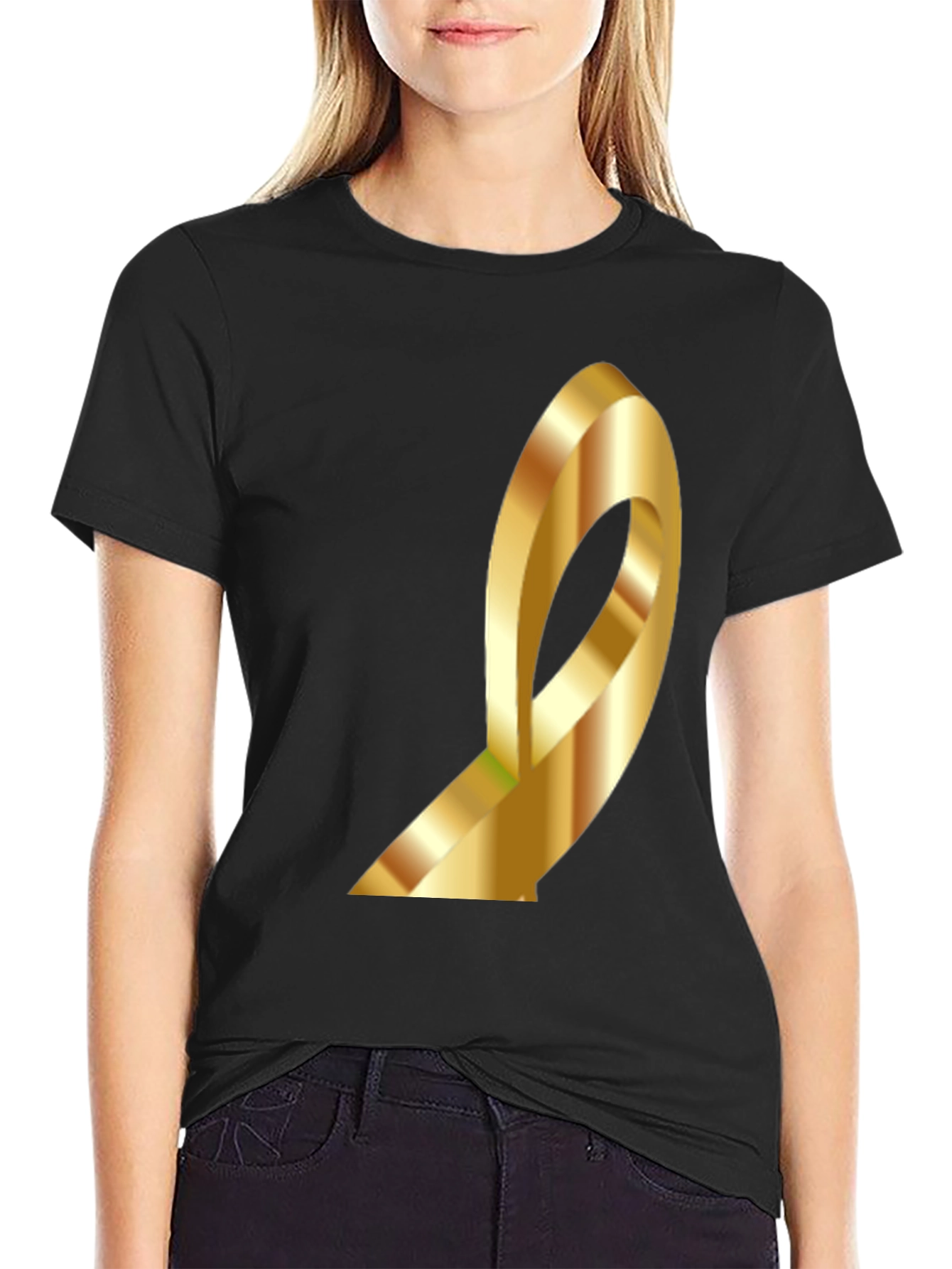 Golden Loop Graphic Tee - Modern Abstract Design