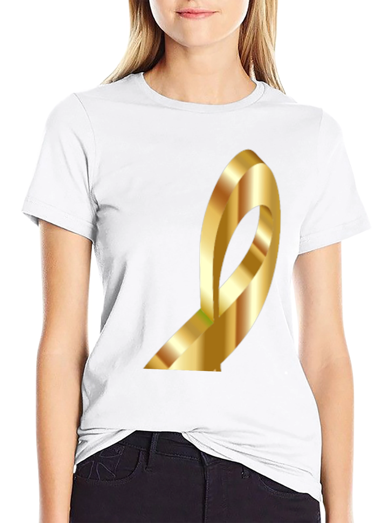Golden Loop Graphic Tee - Modern Abstract Design