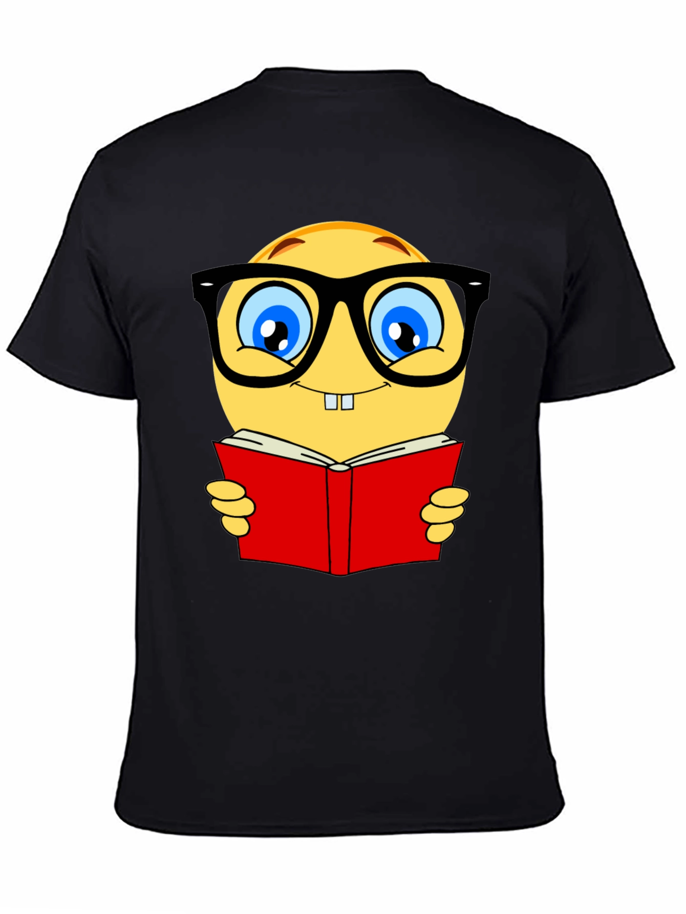 Nerdy Emoji Reading Book T-Shirt - Black Cotton Tee